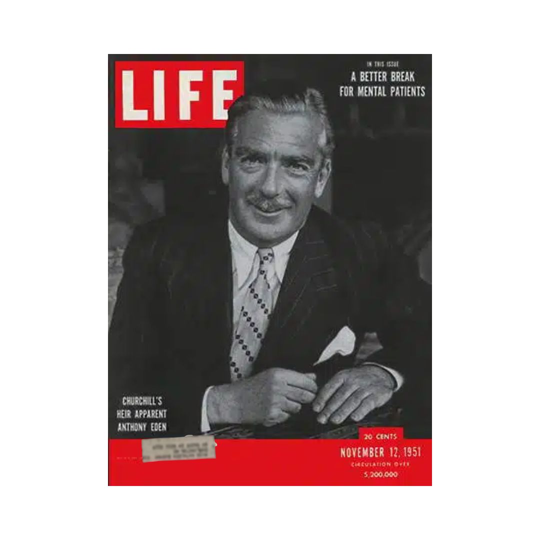 VTG Life Magazine November 12, 1951 featuring a cover portrait of Anthony Eden, depicting Churchill's heir apparent. The magazine showcases political insights from the early 1950s.