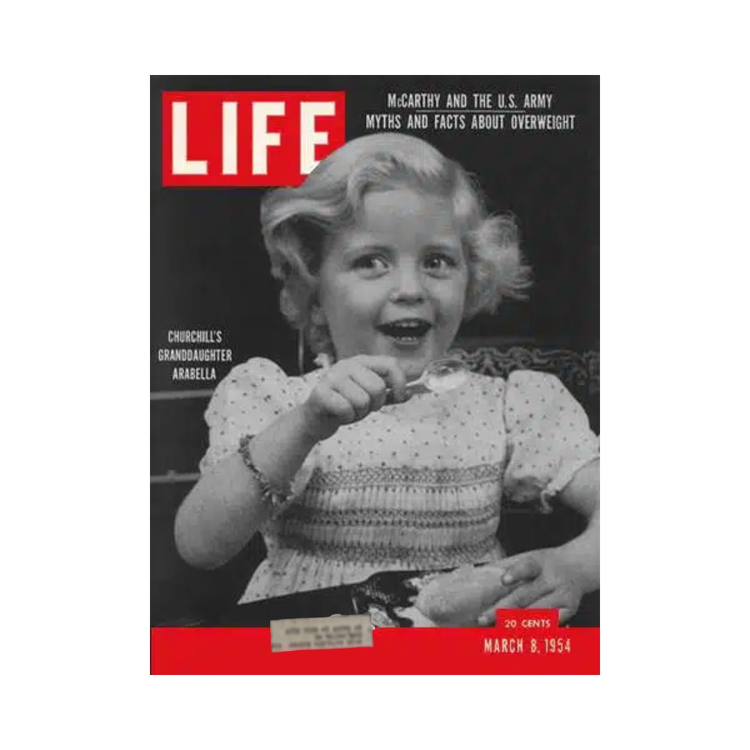 Life Magazine cover from March 8, 1954 featuring Arabella Churchill, granddaughter of Winston Churchill, showcasing cultural highlights and significant events of the 1950s.