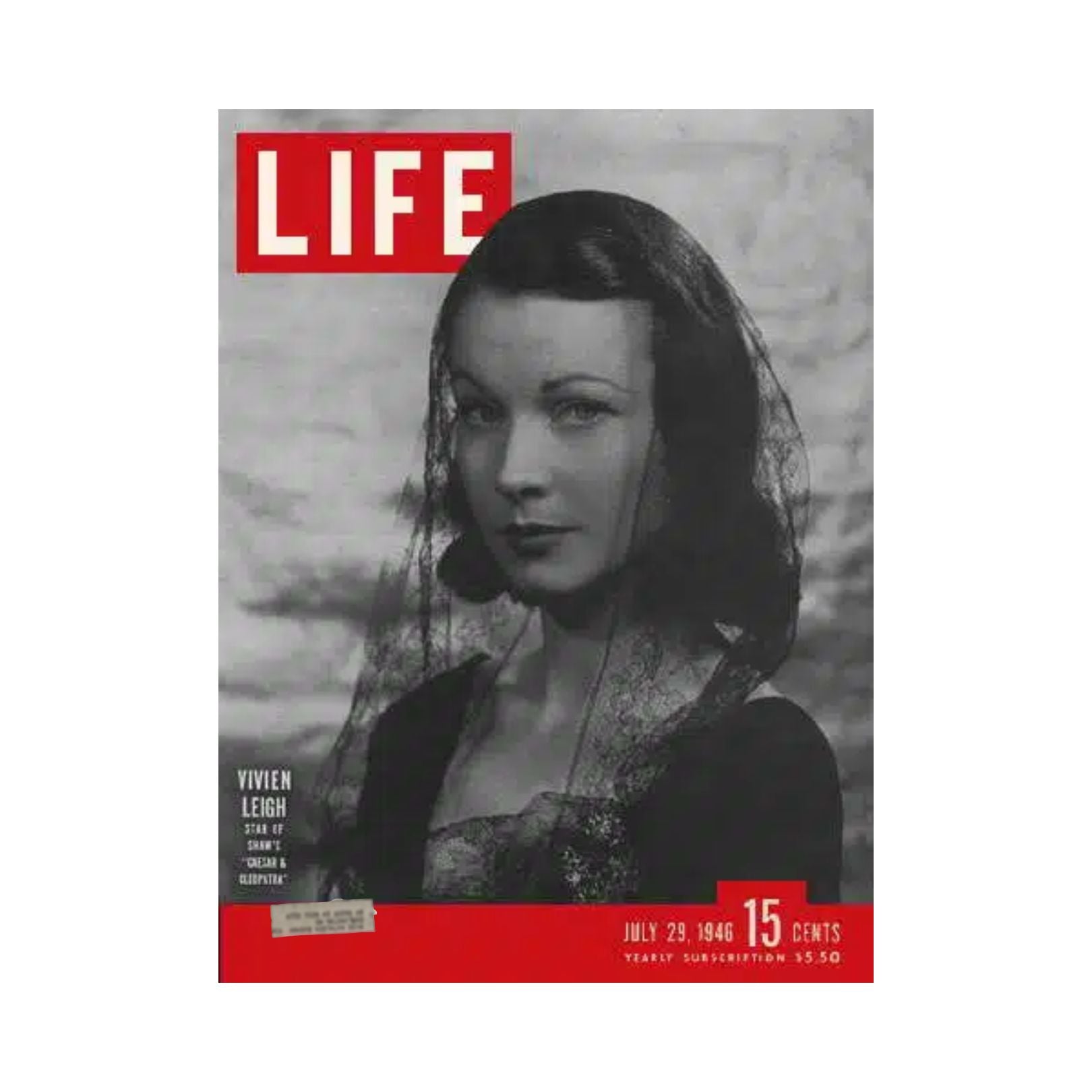 Cover of VTG Life Magazine dated July 29, 1946 featuring British actress Vivien Leigh, known for her role in 'Caesar and Cleopatra'. The magazine showcases a vintage aesthetic with a black and white portrait and red accents.