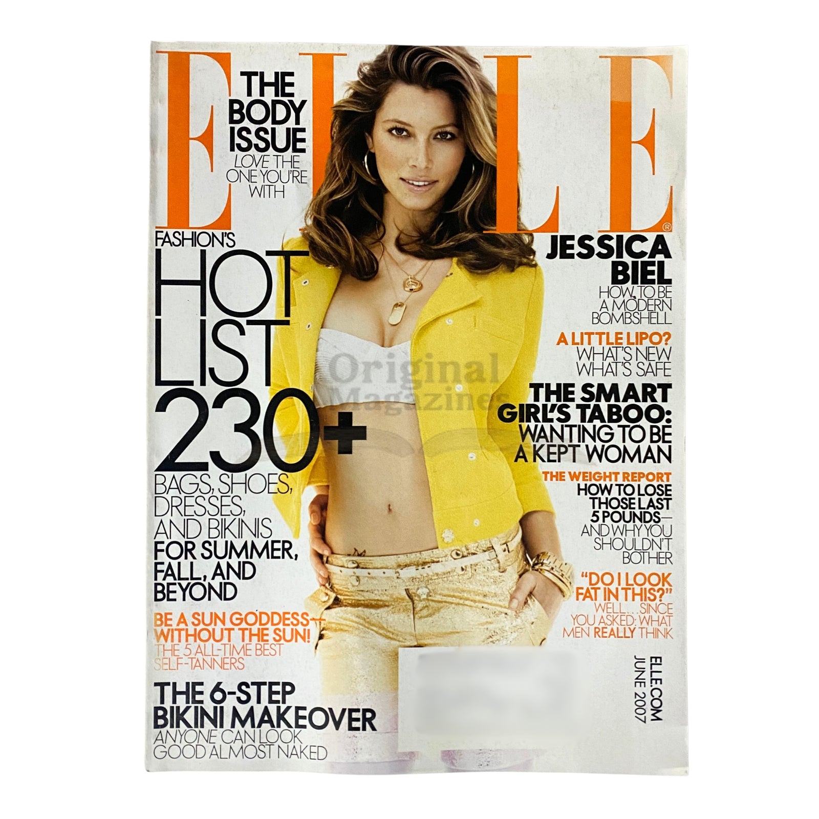 Vintage Elle Magazine June 2007 featuring actress Jessica Biel on the cover, showcasing fashion trends and culture from the mid-2000s.