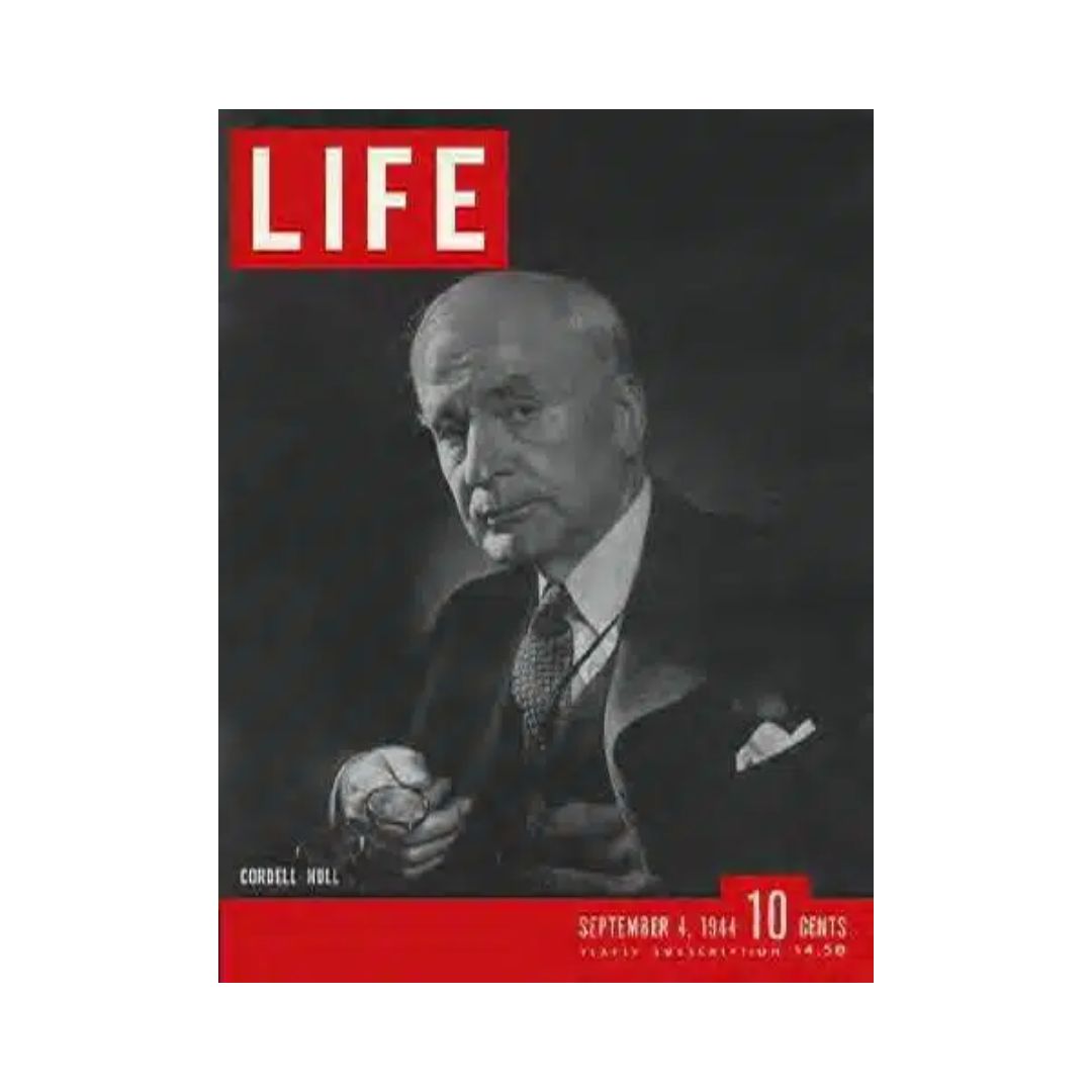 Cover of VTG Life Magazine dated September 4, 1944 featuring Cordell Hull, U.S. Secretary of State, showcasing historical relevance during World War II.