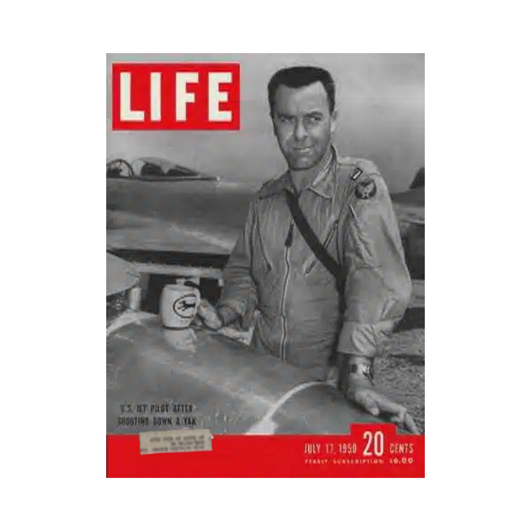 Cover of VTG Life Magazine from July 17, 1950 featuring U.S. F-80 Schillereff Jet Pilot, highlighting a historical aviation theme with engaging imagery.