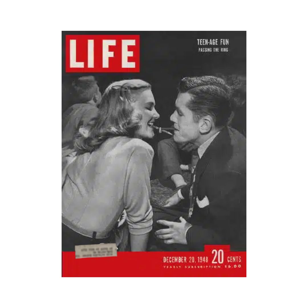 Cover of VTG Life Magazine dated December 20, 1948, featuring the title 'Teen-age Fun Passing The Ring' with a black and white photograph of a man and woman engaged in a playful moment.