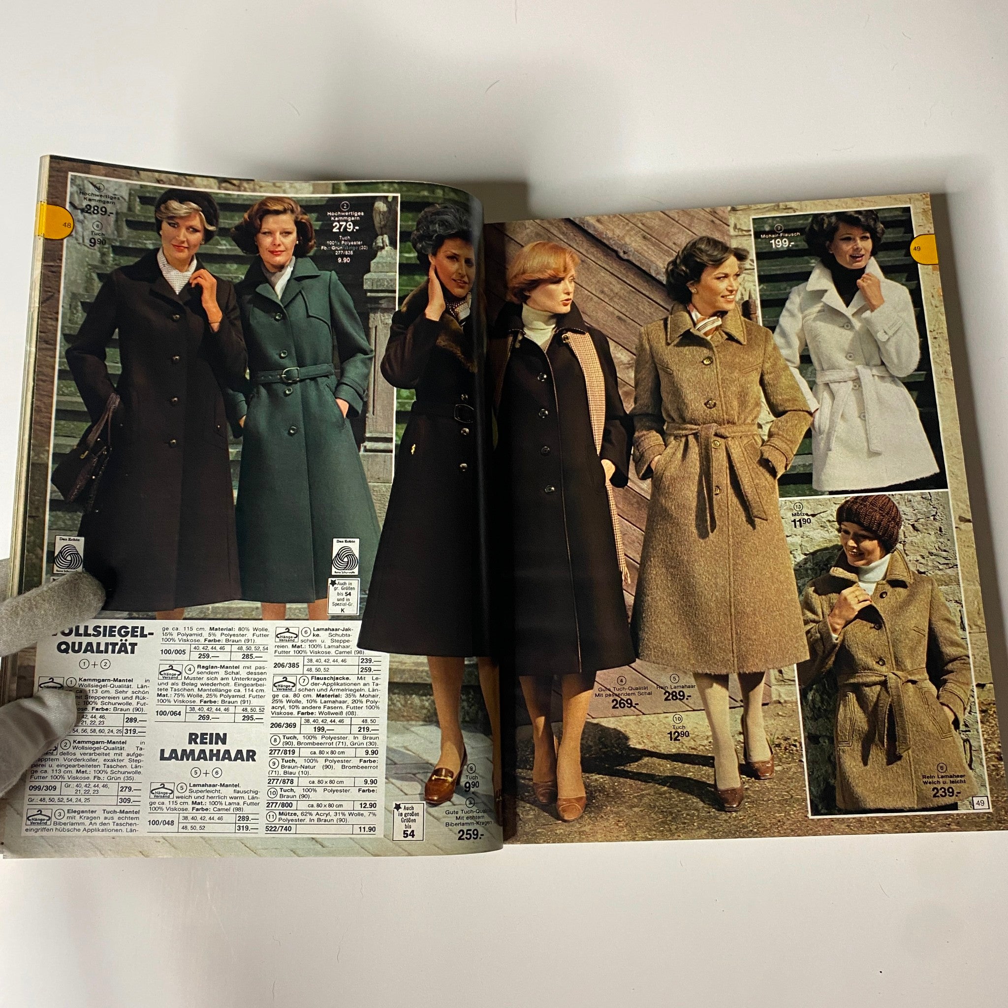Inside of the 1978-1979 Neckermann Winter Catalog featuring a selection of women's coats, showcasing the fashion styles from the late 1970s.