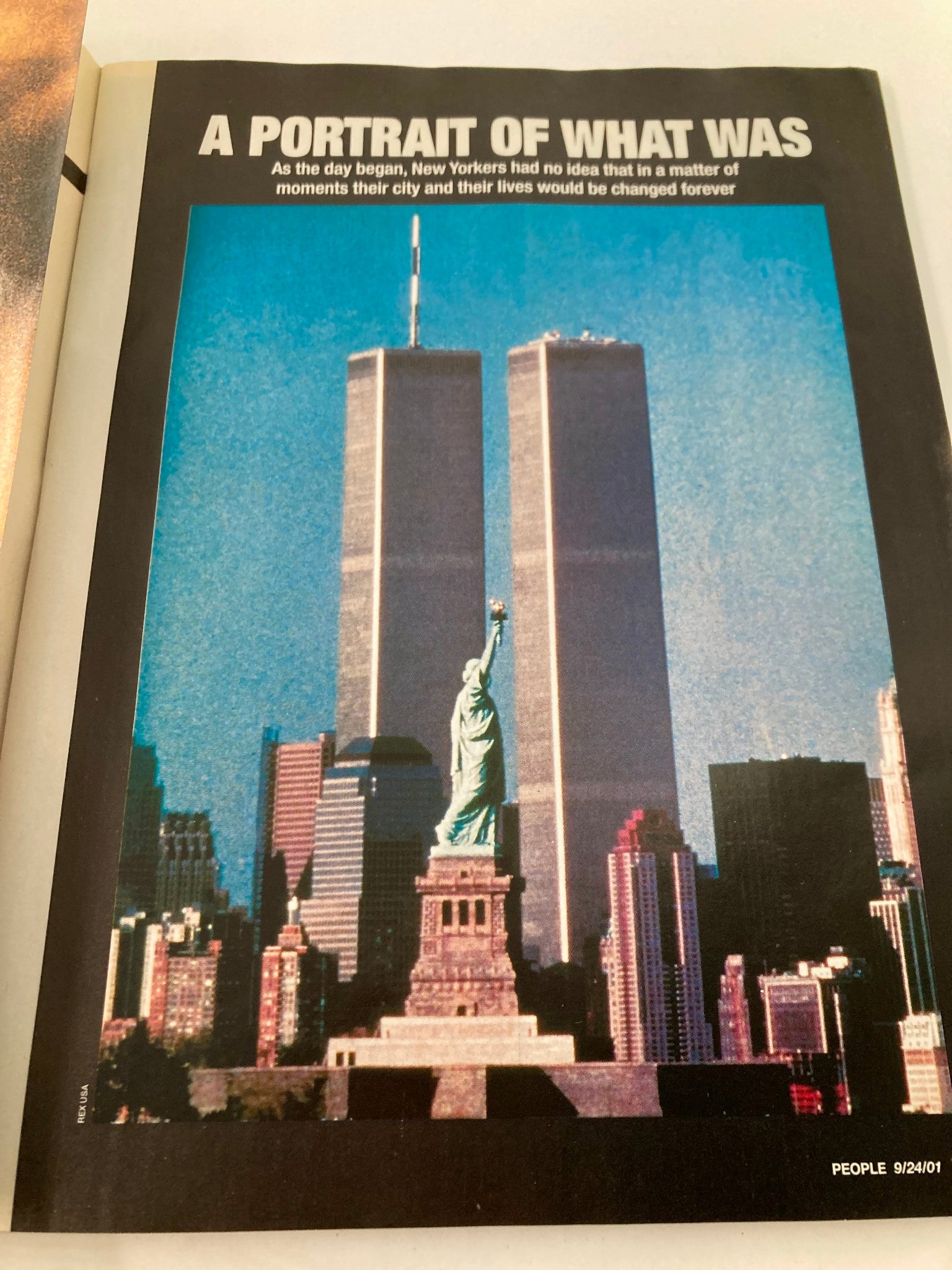 Back cover of People Weekly Magazine September 24 2001 showcasing the Twin Towers and Statue of Liberty with the caption 'A PORTRAIT OF WHAT WAS'.