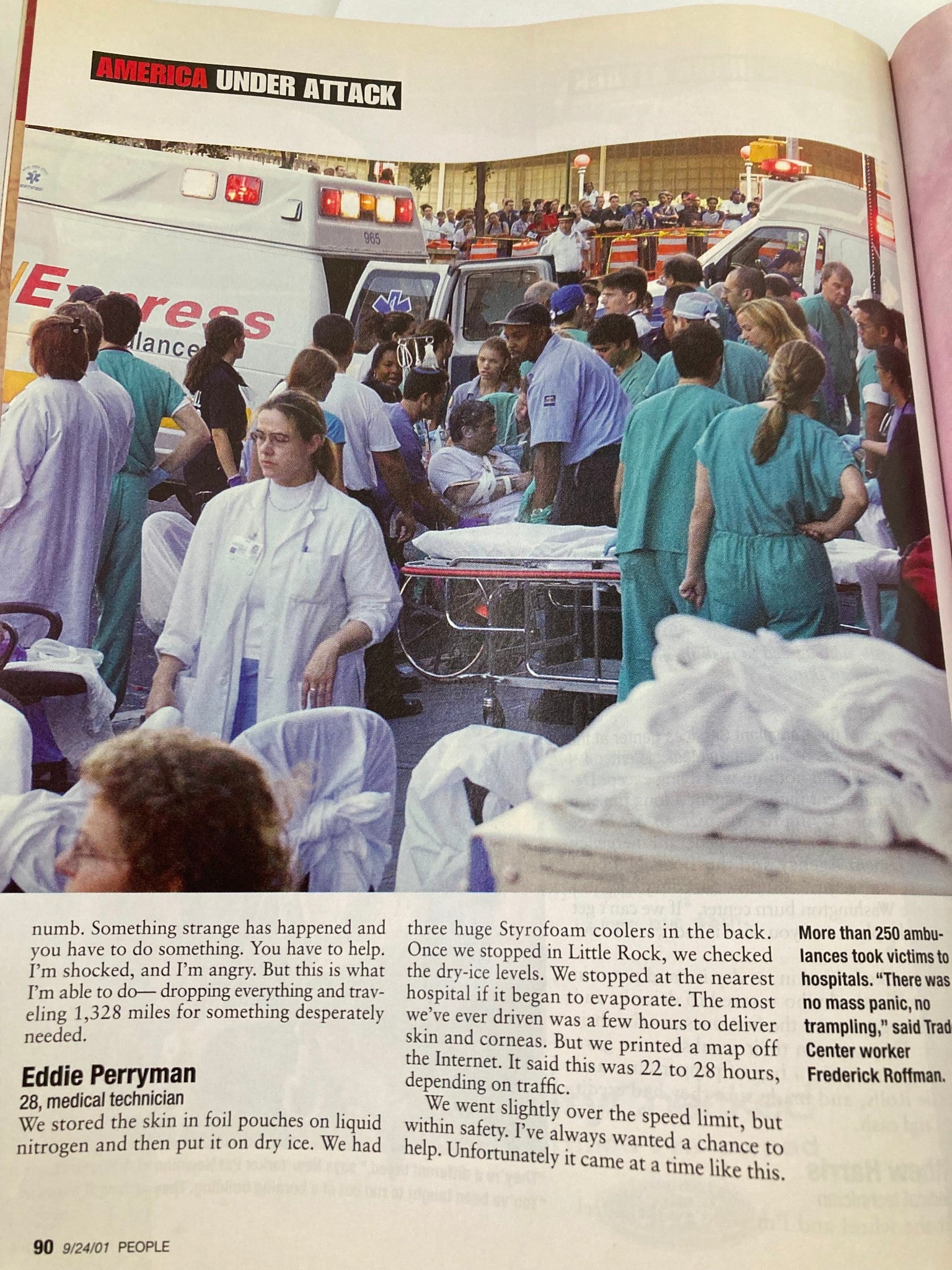 People Weekly Magazine September 24 2001 - Emergency medical technicians aiding individuals in distress following the September 11 attacks.