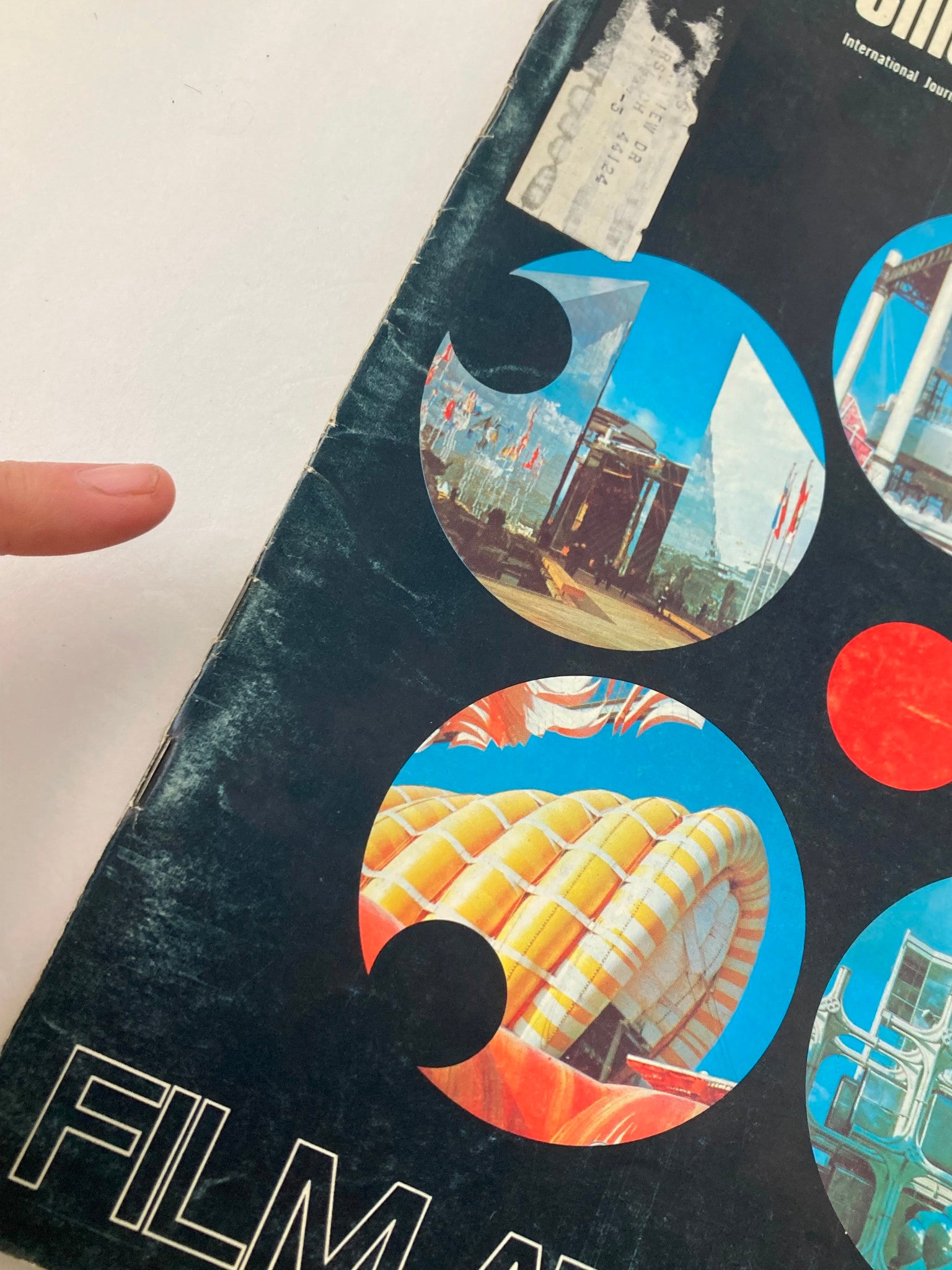 Close-up of the cover of American Cinematographer Magazine July 1970, highlighting the colorful imagery associated with 'Film at Expo ’70'.