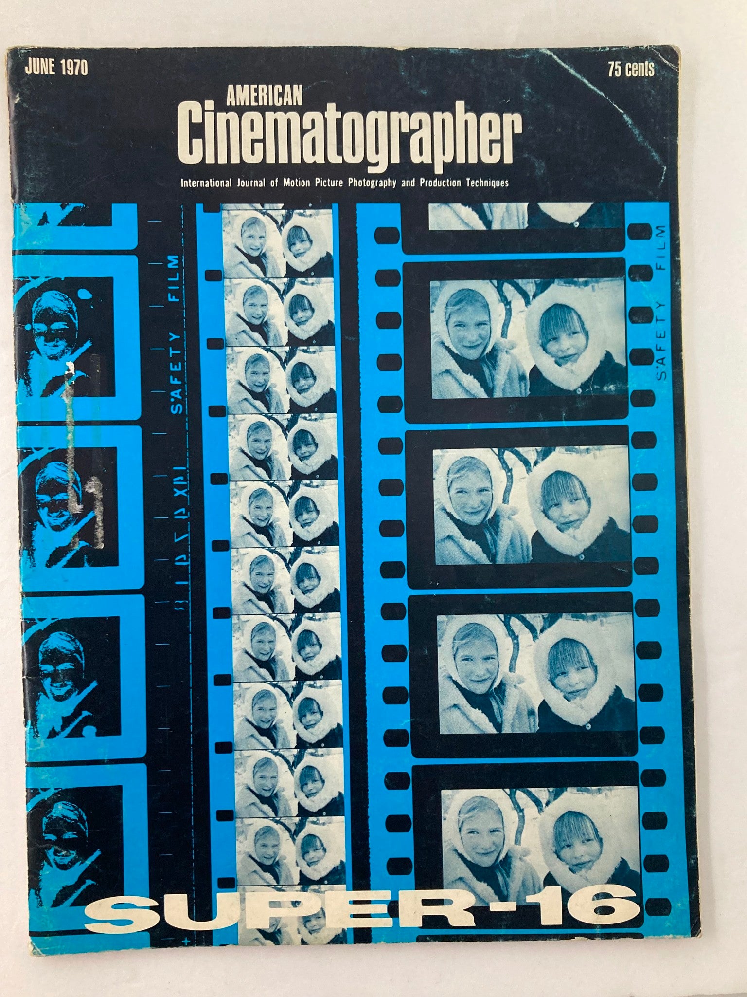 Cover of American Cinematographer Magazine June 1970, featuring a striking design and images related to the Development of the 'Super-16' format.