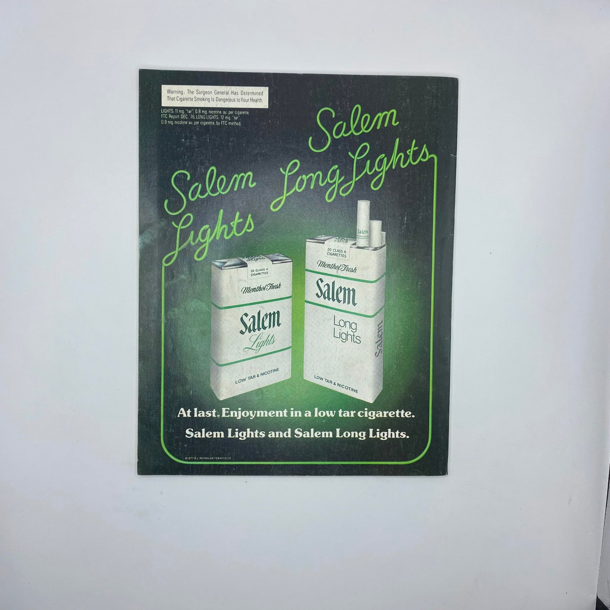 Back cover of VTG Viva Magazine June 1977 Vol 4 No. 9 advertising Salem Lights cigarettes, emphasizing low tar and nicotine.