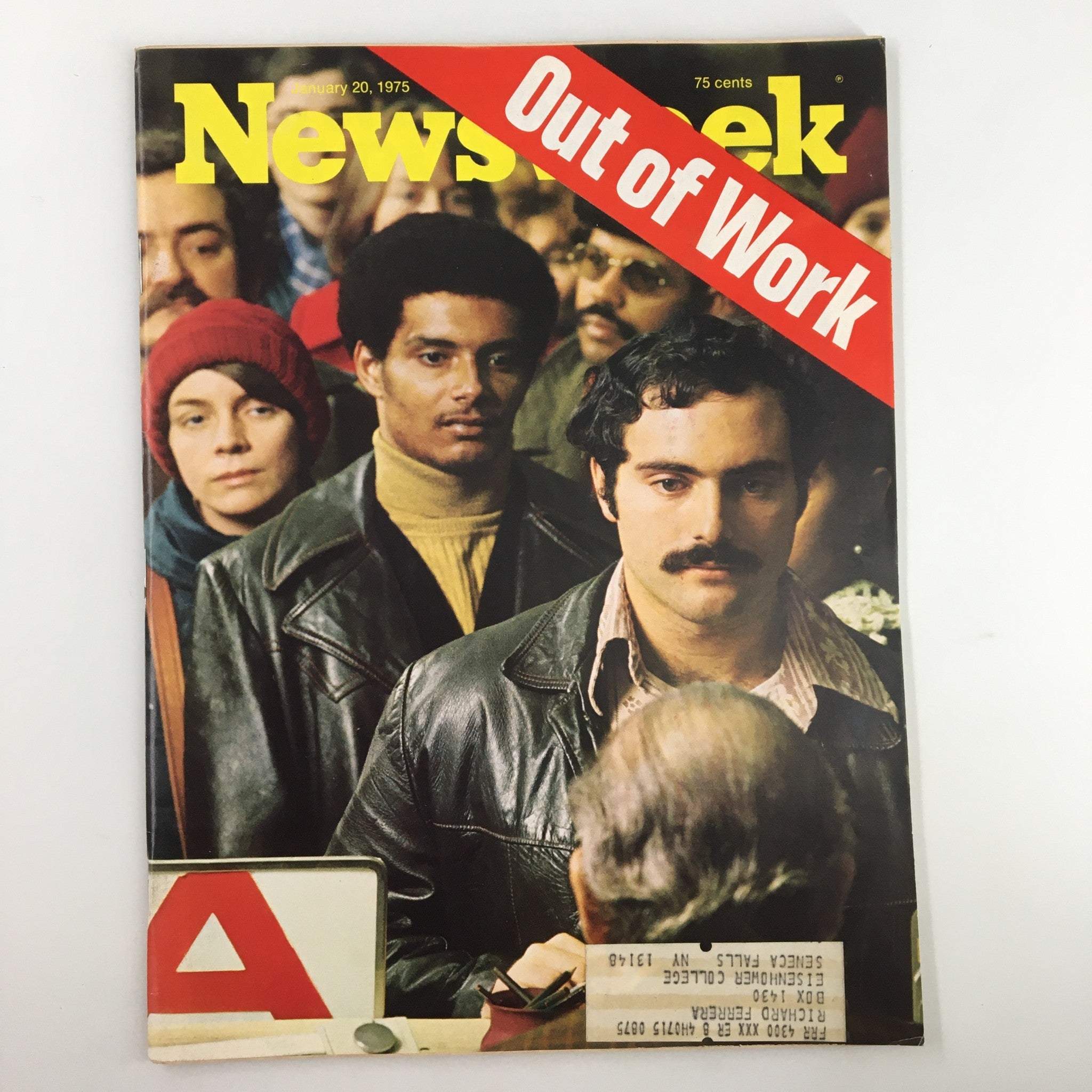 Cover of VTG Newsweek Magazine January 20 1975, featuring the headline 'Out of Work', depicting individuals looking concerned, highlighting the socio-economic issues of the time.