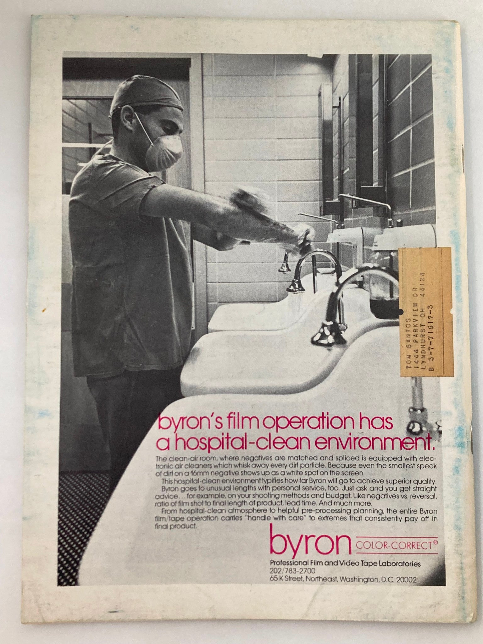 Back cover of American Cinematographer Magazine, April 1976, showcasing an advertisement related to film processing and production.