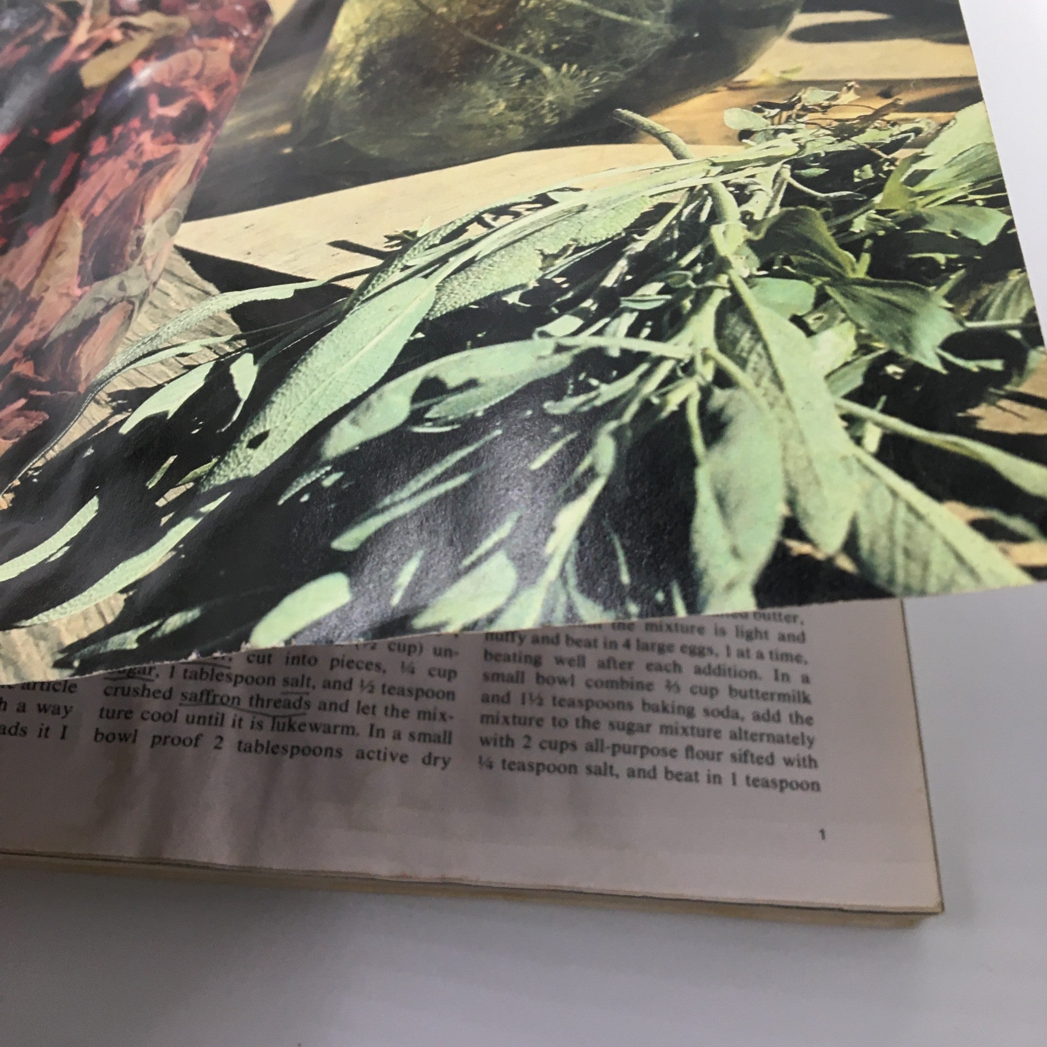 Interior page from VTG Gourmet Magazine October 1981 showcasing fresh herbs and a recipe related to herbal vinegar making.