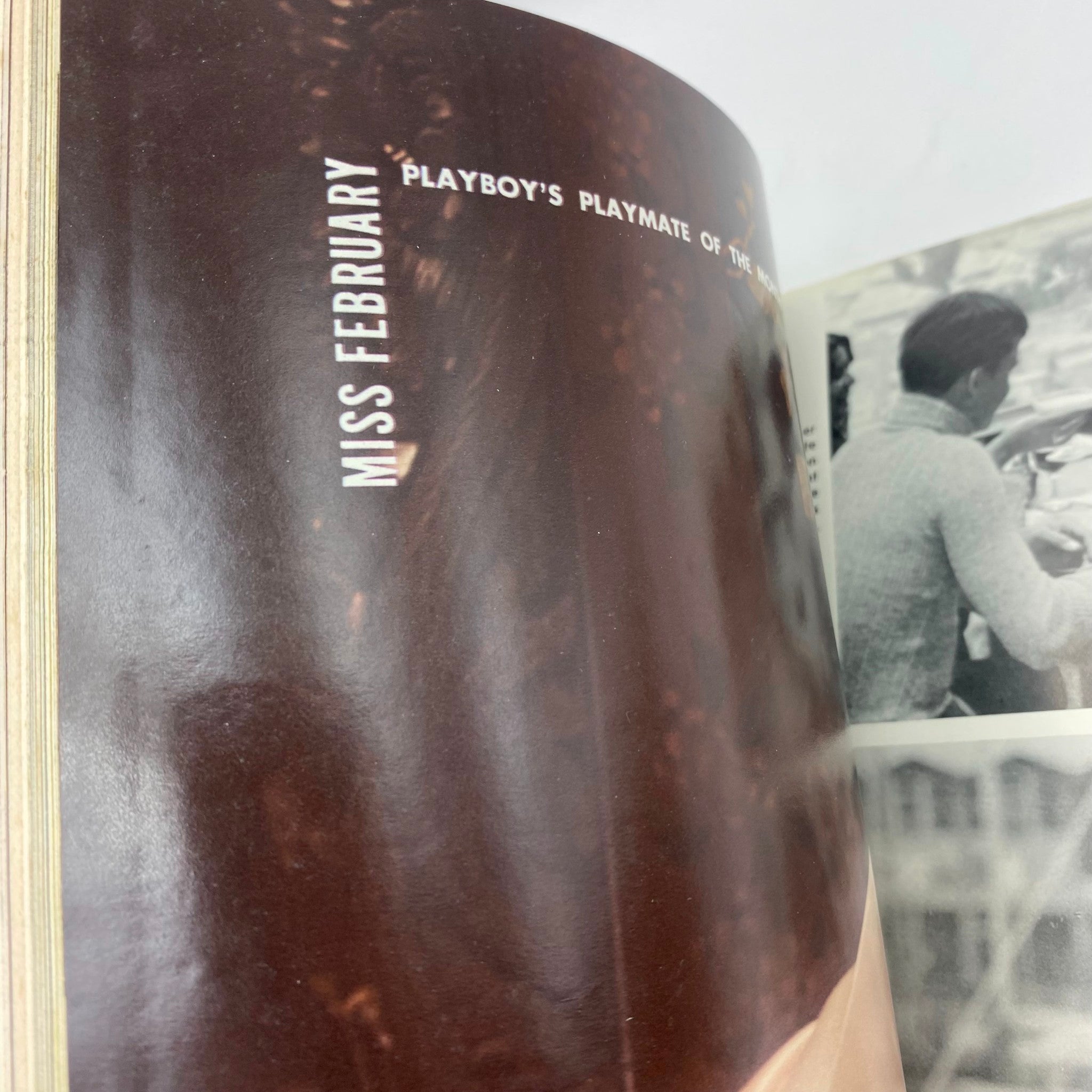 Inside page of Playboy Magazine February 1974 highlighting Francine Parks as Playmate of the Month, emphasizing her allure and the magazine's vintage aesthetic.