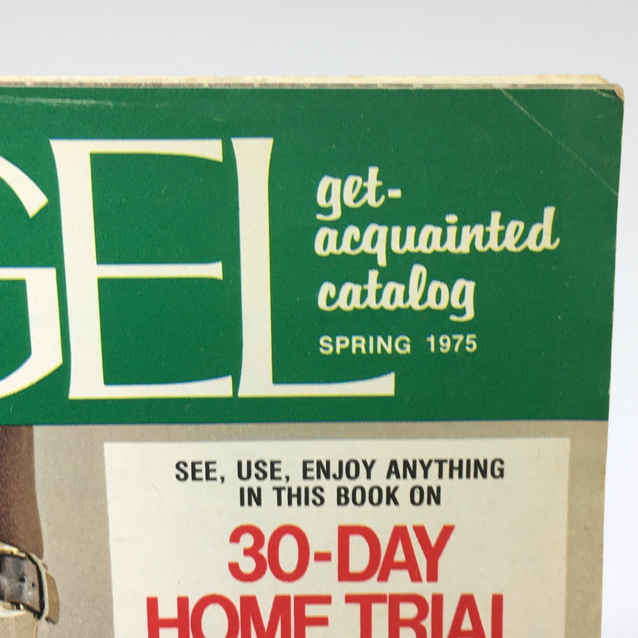 Close-up of the VTG Spiegel Magazine: Spring 1975 logo and title, emphasizing the get-acquainted catalog for men's apparel.
