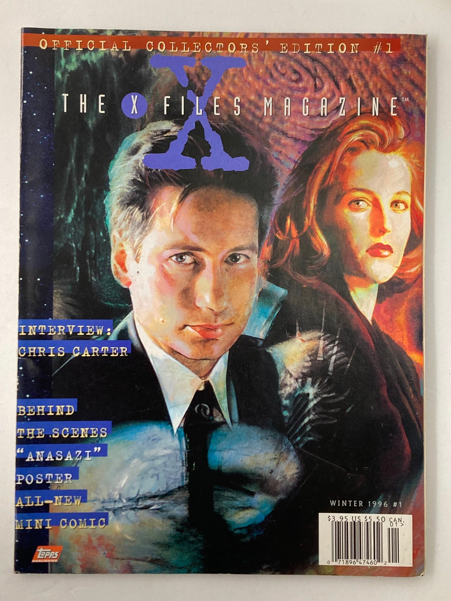 The X-Files Magazine Winter 1996 cover featuring David Duchovny and Gillian Anderson with bold graphics and text highlighting interviews and special features.