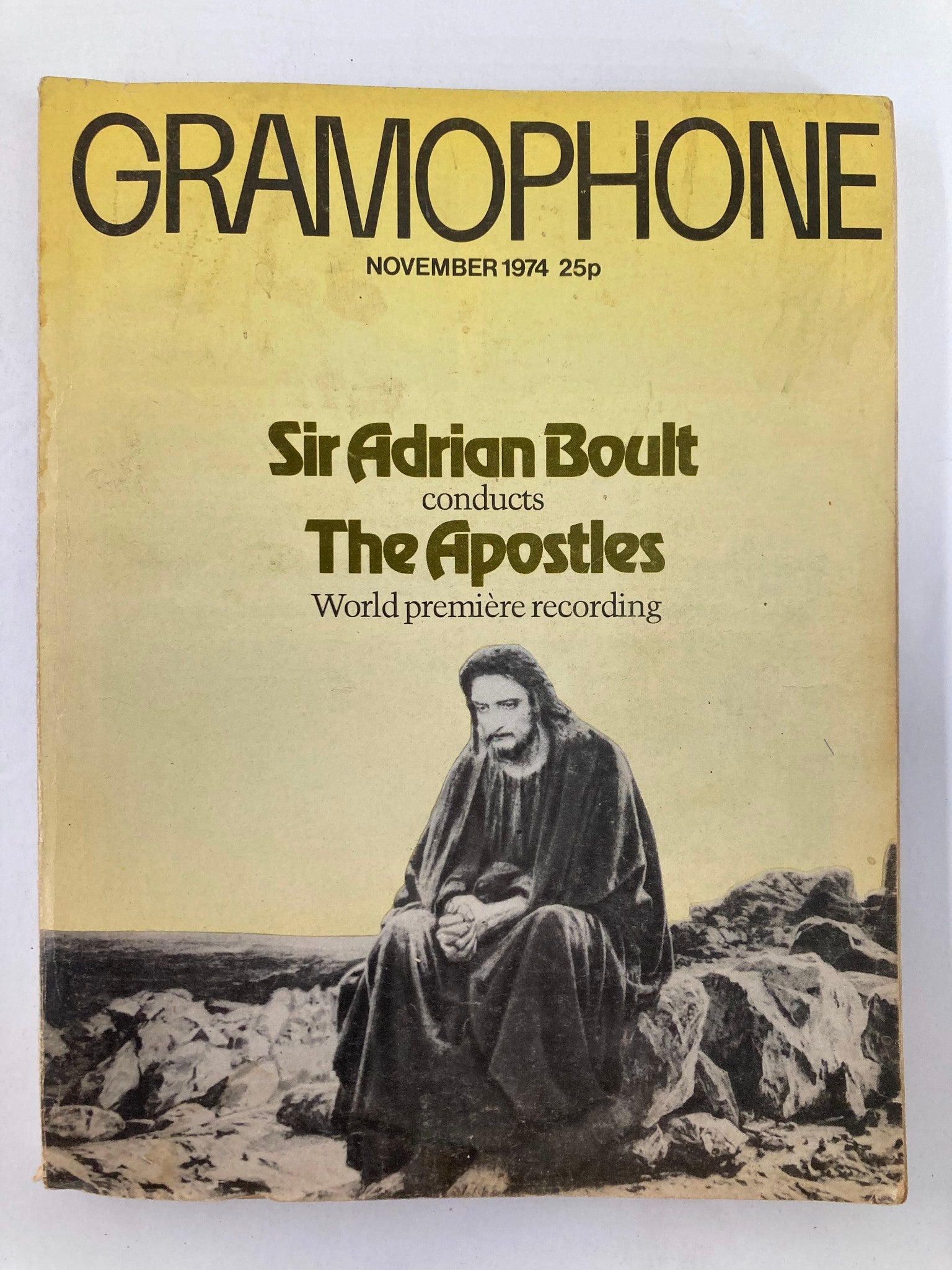 Cover of VTG Gramophone Magazine November 1974, Vol 52 #618 featuring Sir Adrian Boult conducting The Apostles with an artistic illustration.