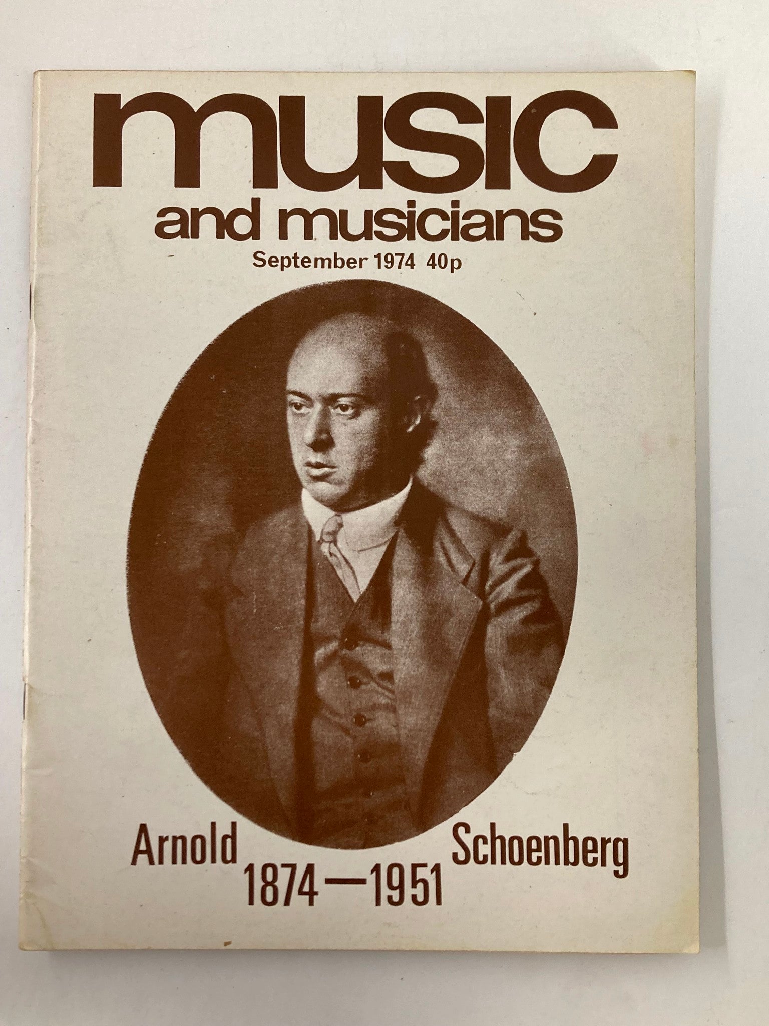 Cover of VTG Music & Musicians Magazine September 1974, Issue #265 featuring Arnold Schoenberg, showcasing a portrait of the composer with the title prominently displayed.