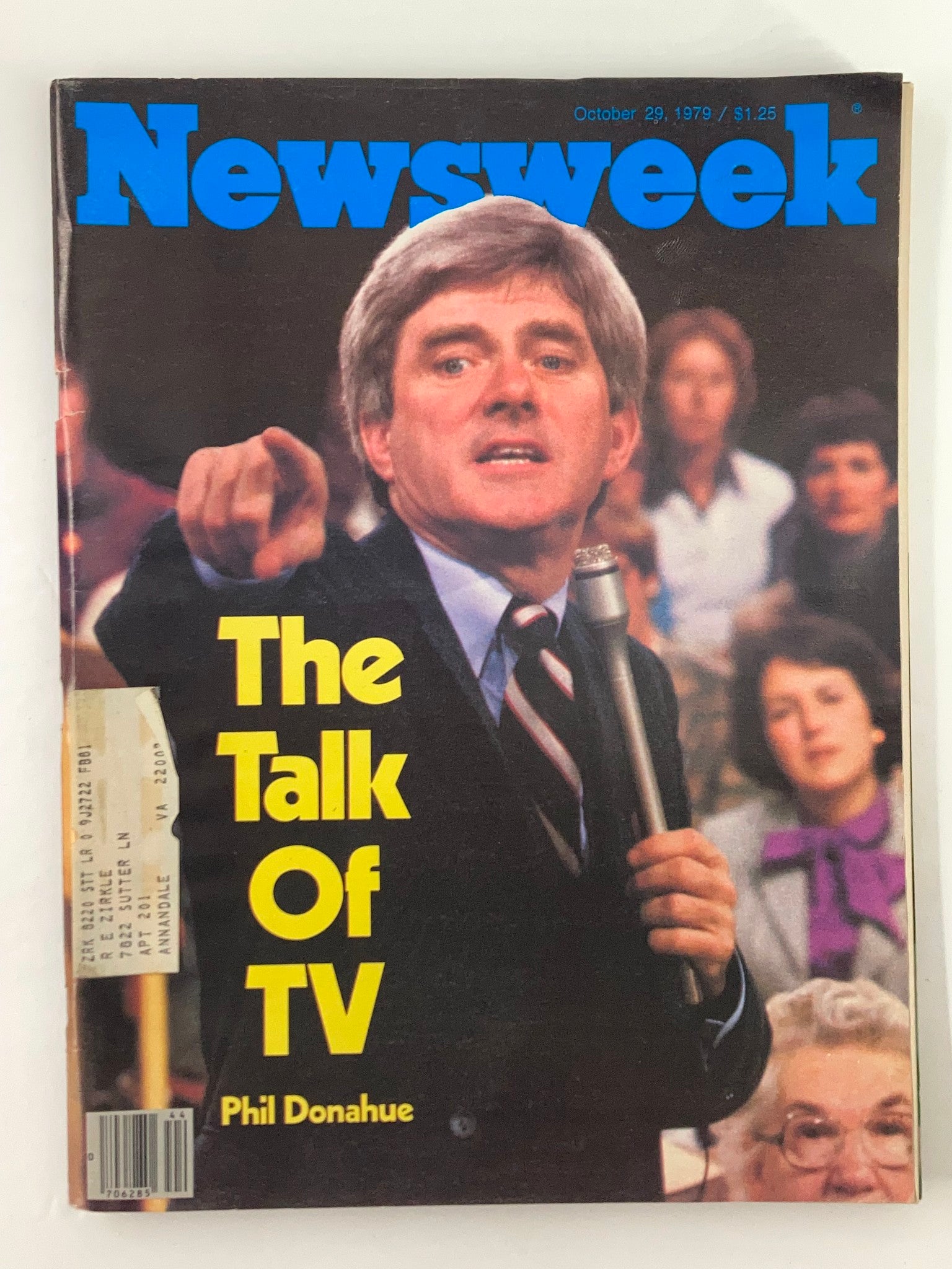 Cover of VTG Newsweek Magazine dated October 29, 1979 featuring Phil Donahue, titled 'The Talk of TV', illustrating the influential talk show host during a lively broadcast.