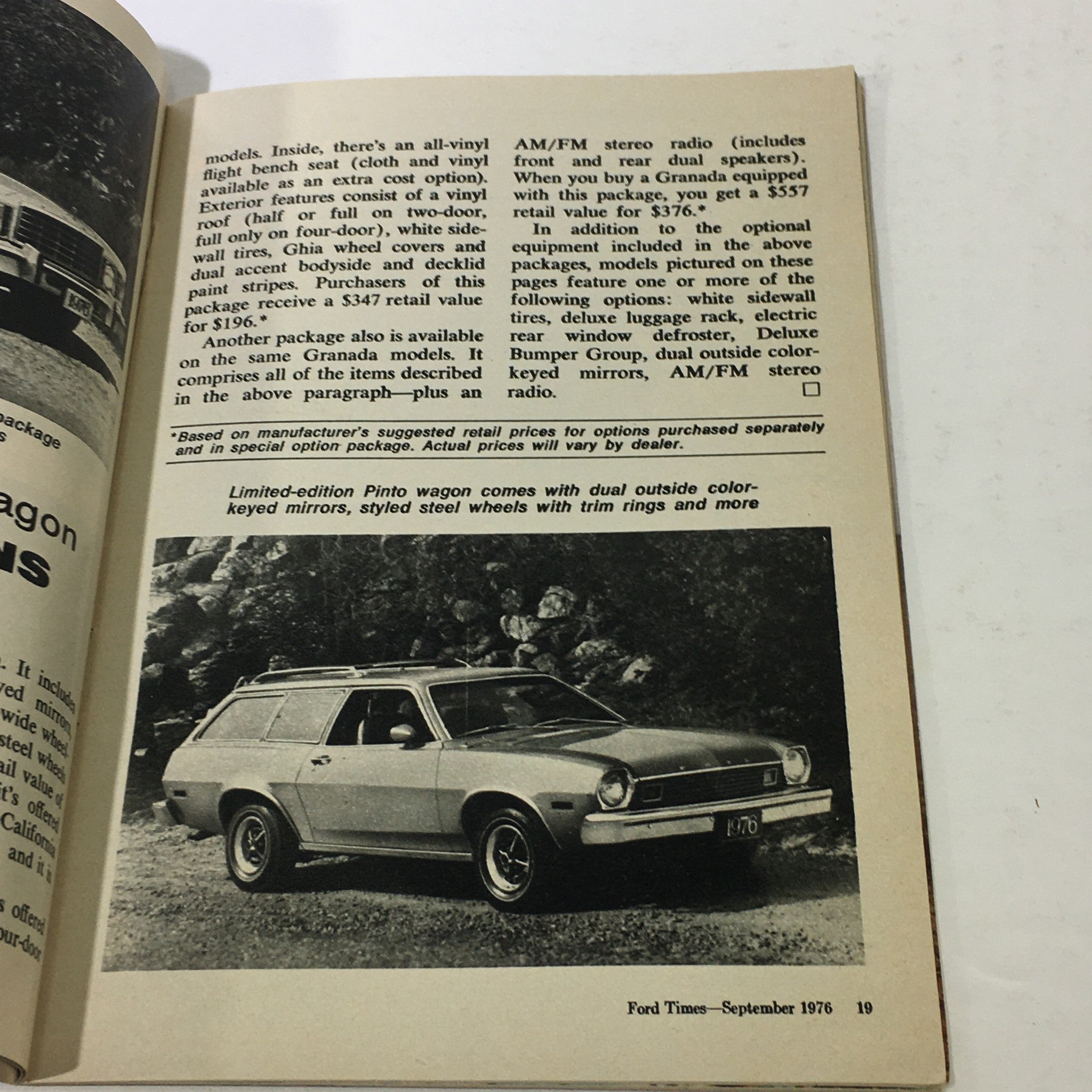 Page from VTG Ford Times Magazine September 1976 showcasing an advertisement for the limited-edition Pinto wagon with vehicle details.