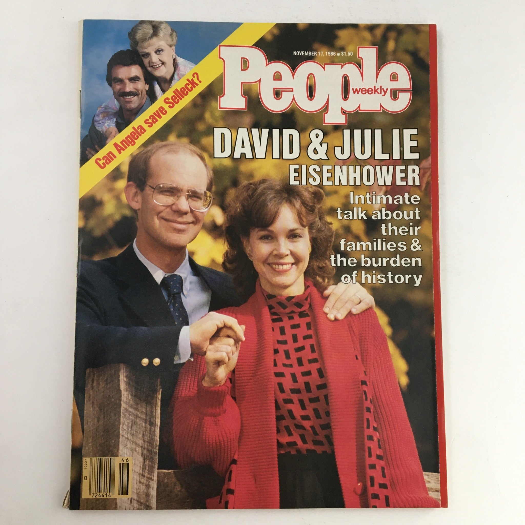 Cover of People Weekly Magazine from November 17, 1986, featuring David and Julie Eisenhower, discussing family and historical burdens.