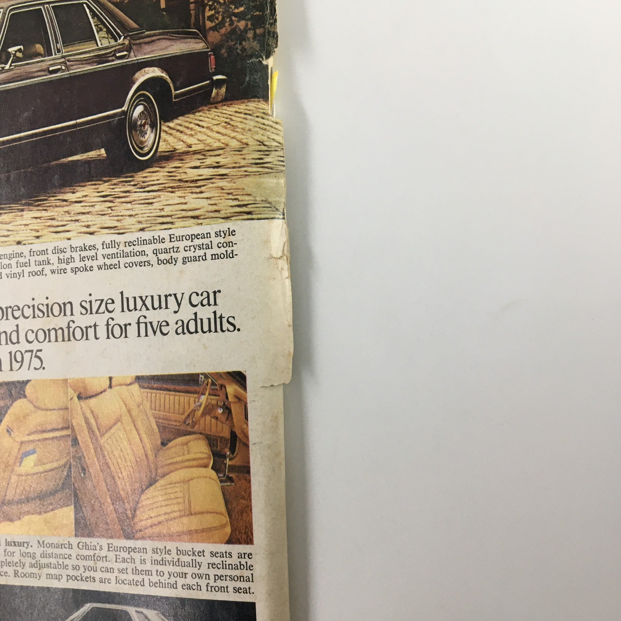 Advertisement for precision size luxury cars from VTG Car and Driver Magazine, November 1974, showcasing features like European style and comfort for five adults.