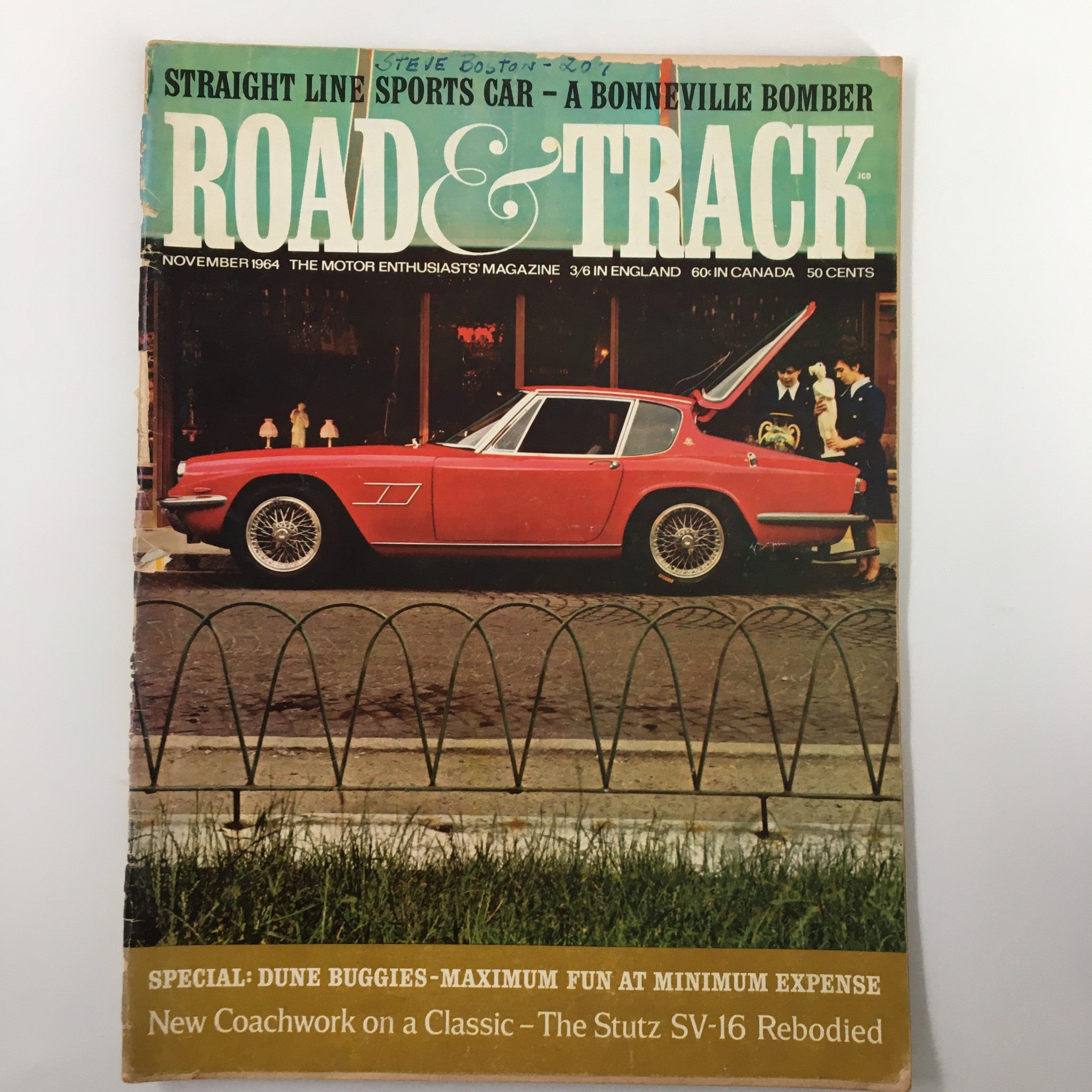 VTG Road and Track Magazine November 1964 cover featuring a classic red sports car and details on coachwork design.