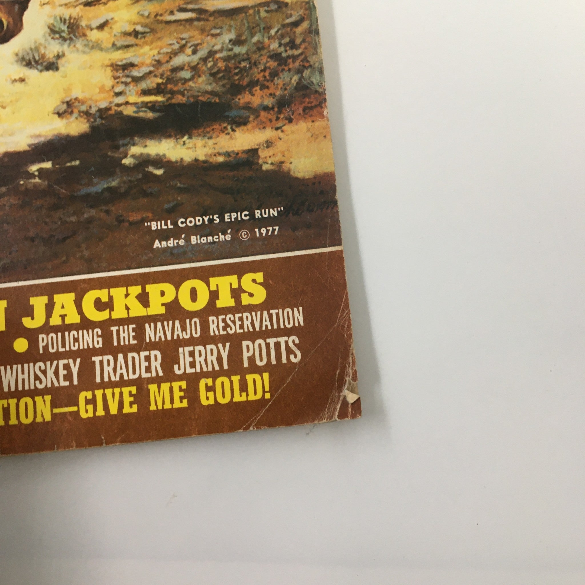 Close-up view of the VTG Frontier Times Magazine March 1979 cover highlighting 'Bill Cody's Epic Run' with detailed text and artwork.