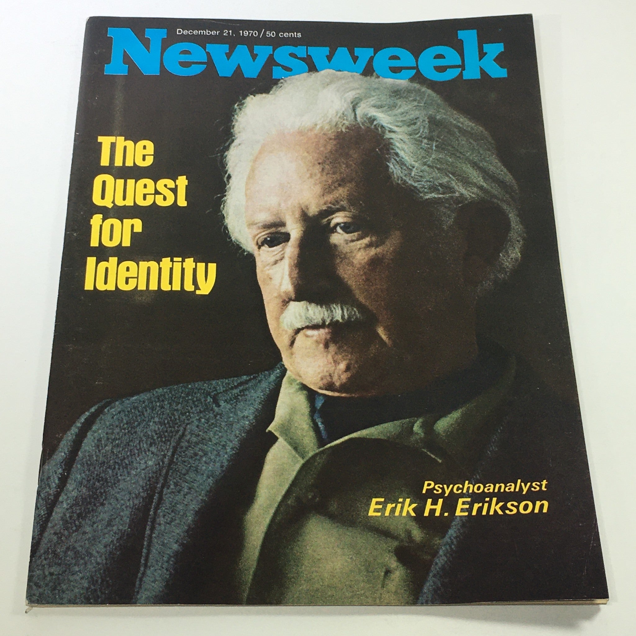 Cover of VTG Newsweek Magazine from December 21, 1970, featuring the title 'The Quest for Identity' alongside a portrait of psychologist Erik H. Erikson.