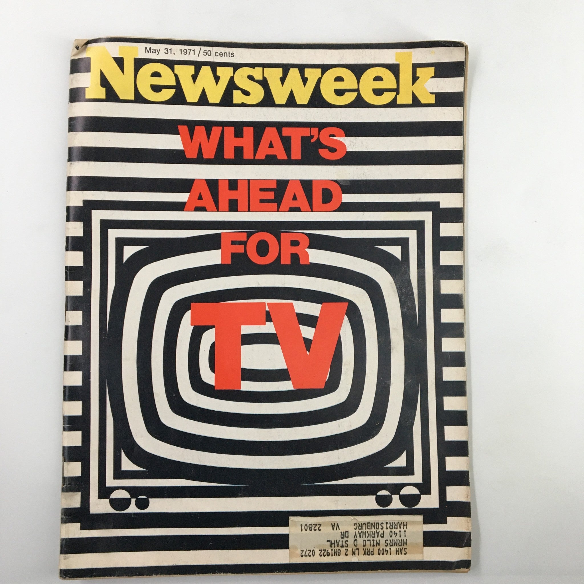 Vintage Newsweek Magazine from May 31, 1971 titled 'What's Ahead for Television' featuring a striking cover design with bold red and black graphics.
