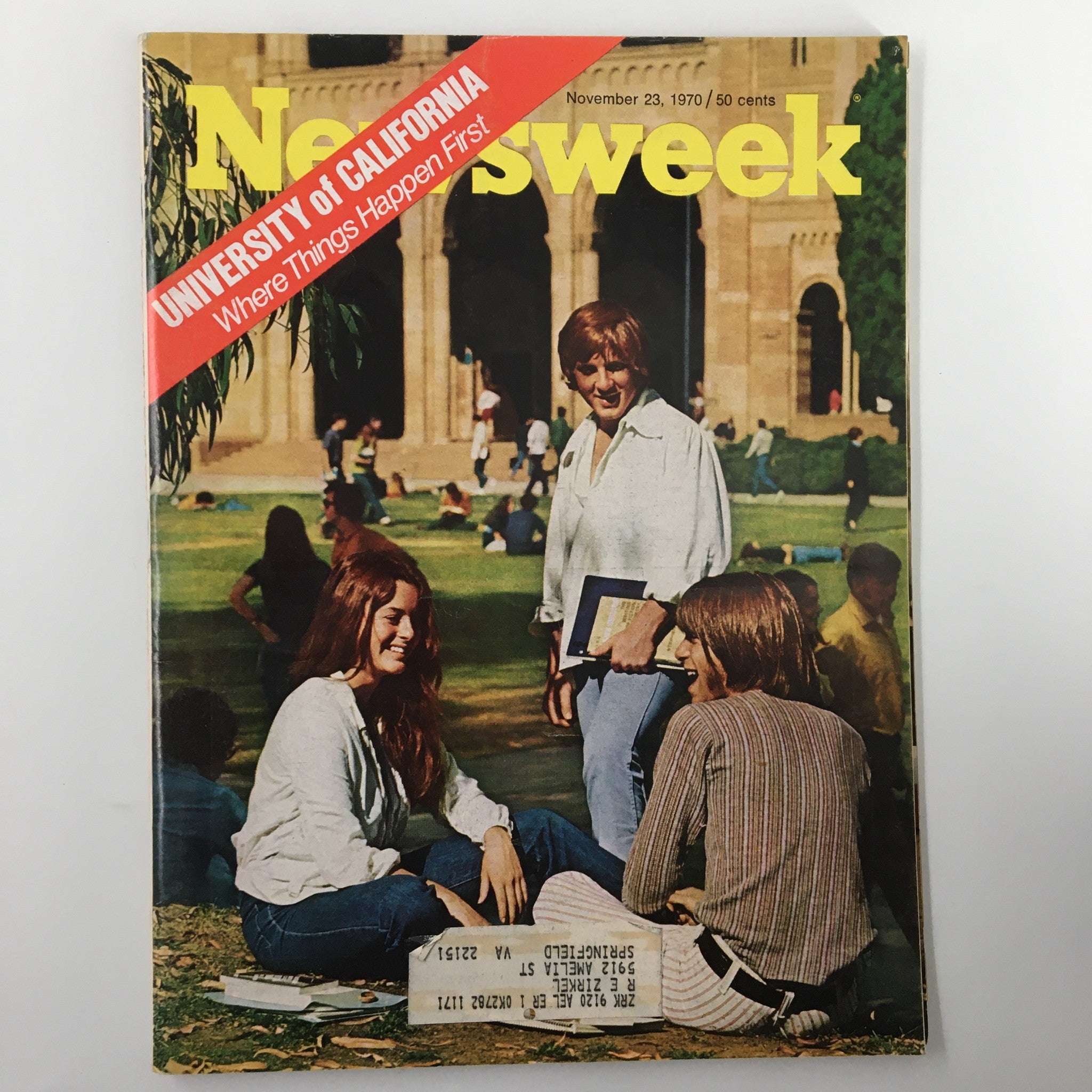 VTG Newsweek Magazine Cover - November 23, 1970 featuring University of California, showcasing students outside on campus.