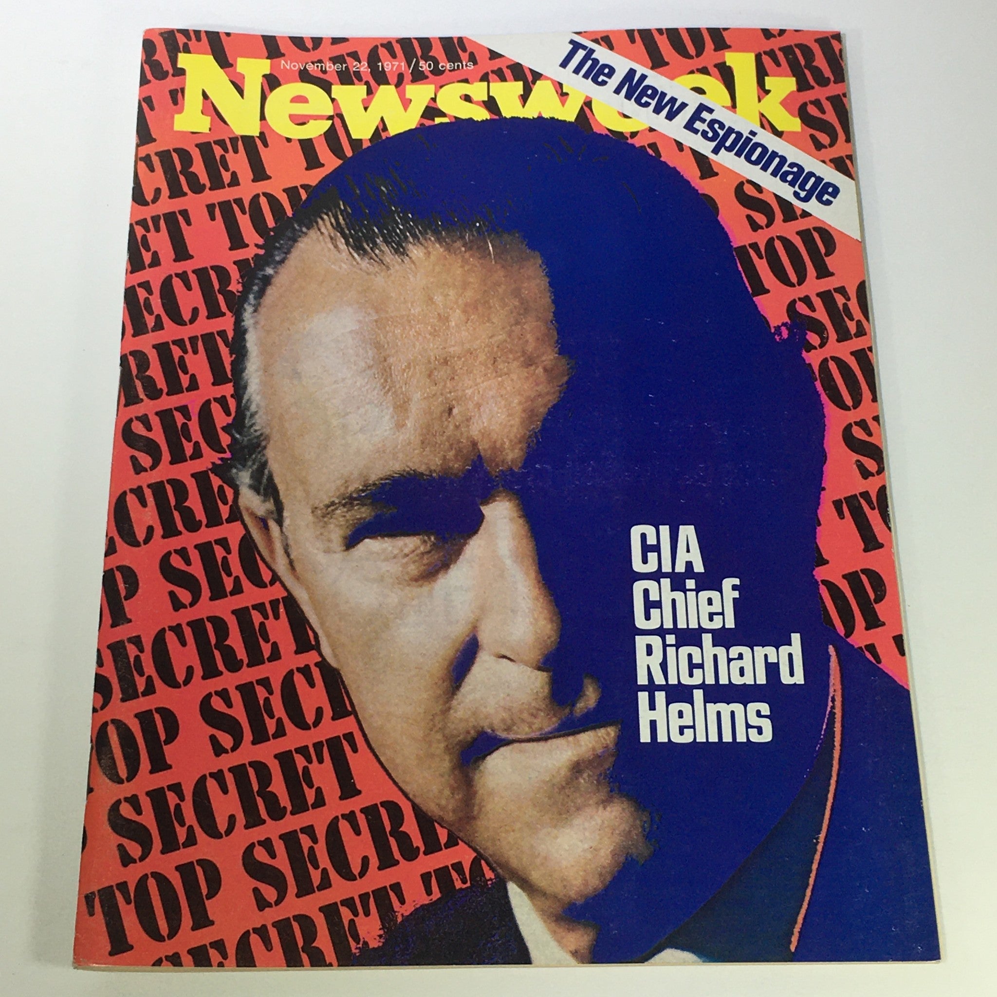 VTG Newsweek Magazine dated November 22, 1971, featuring CIA Chief Richard Helms on the cover with bold text and a striking design, capturing the essence of Cold War espionage.