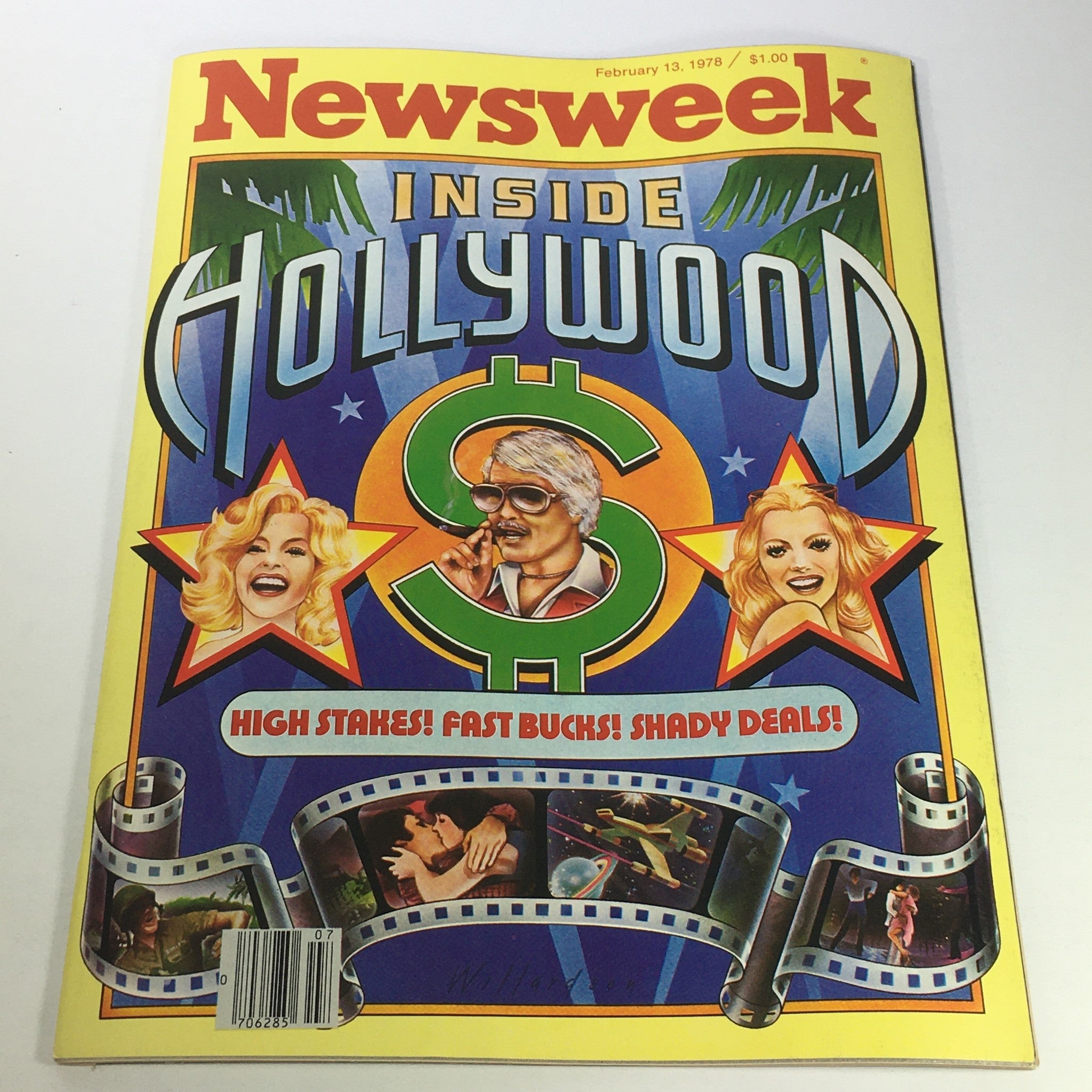 Cover of VTG Newsweek Magazine dated February 13, 1978, featuring the theme 'Inside Hollywood' with bold graphics, stars, and the tagline 'High Stakes! Fast Bucks! Shady Deals!'