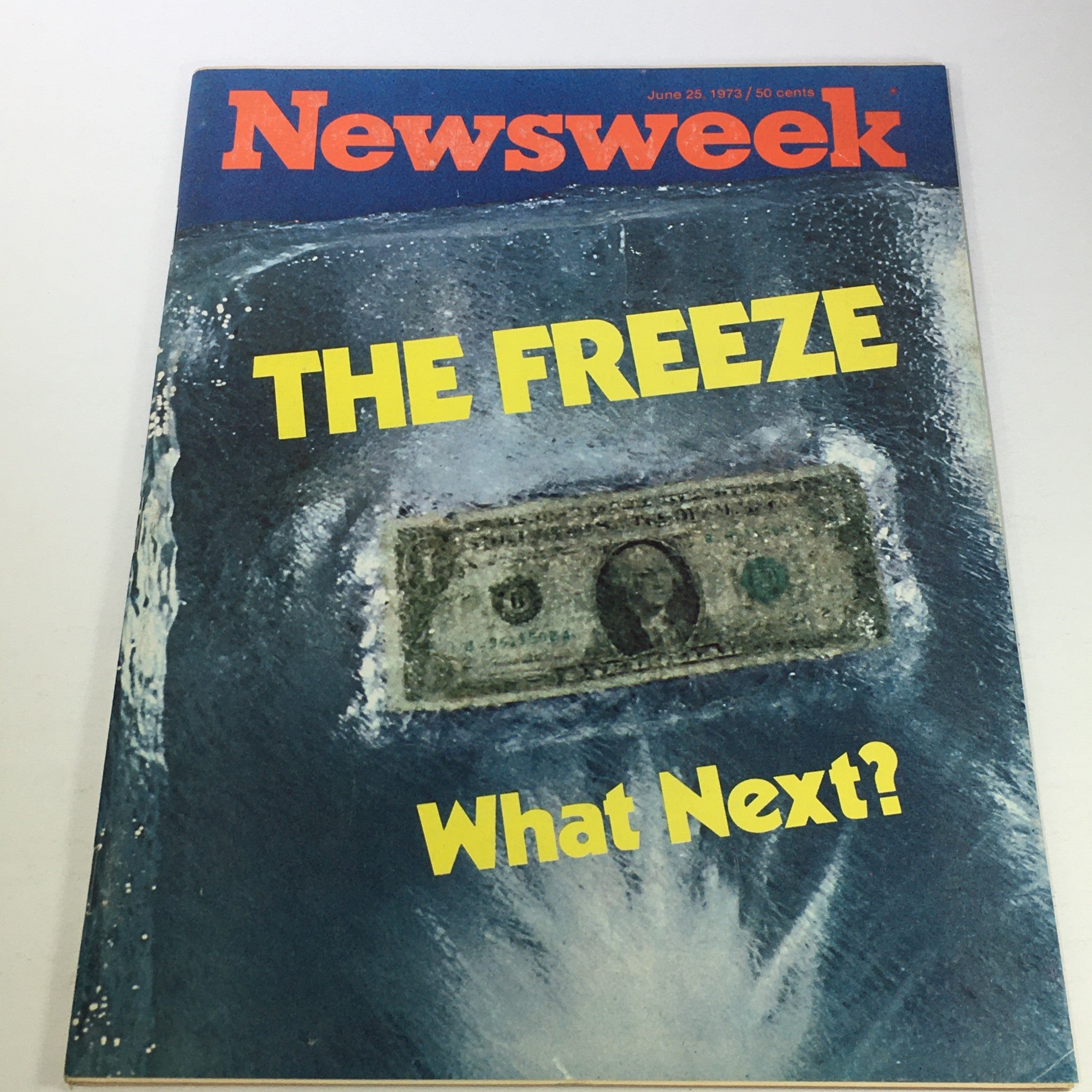 VTG Newsweek Magazine June 25 1973 cover featuring the title 'The Freeze' with a dollar bill graphic, representing significant historical context and events of the early 1970s.