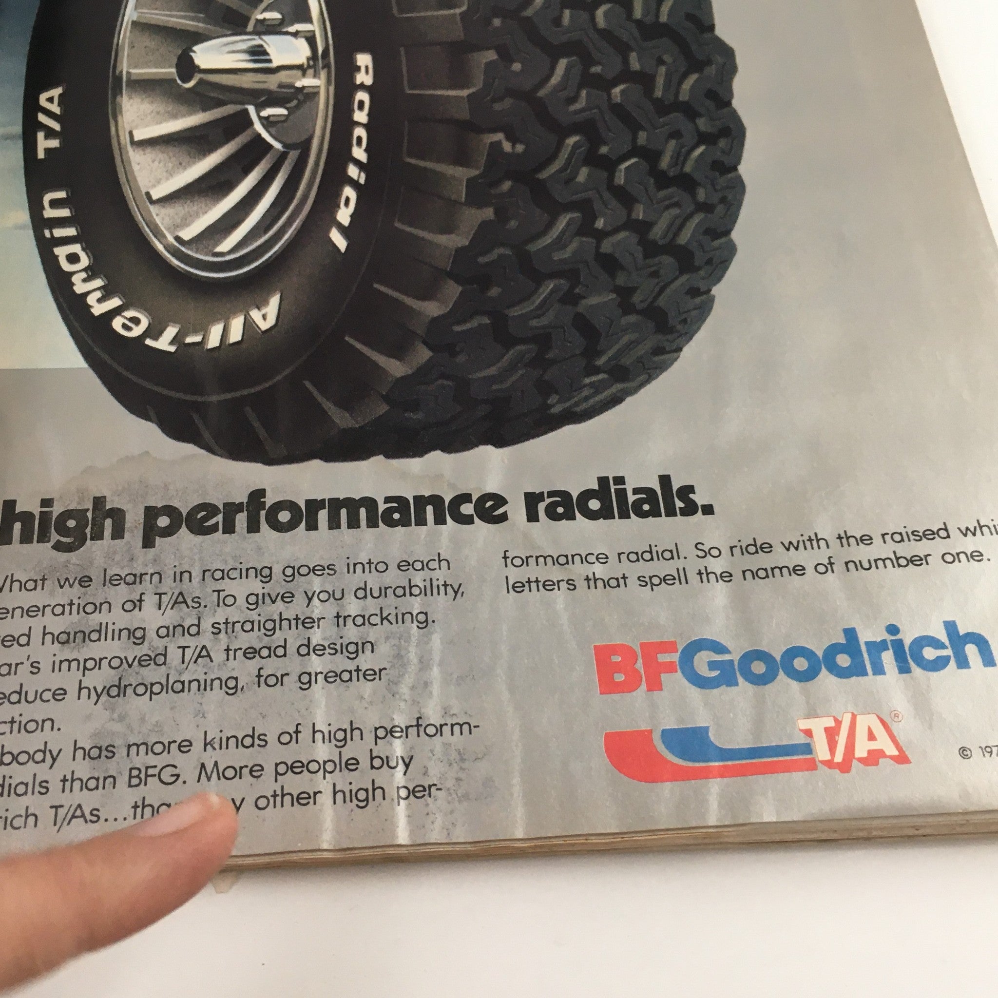 Advertisement in Car and Driver Magazine December 1979 for BFGoodrich tires, focusing on high performance radial tires and their features.