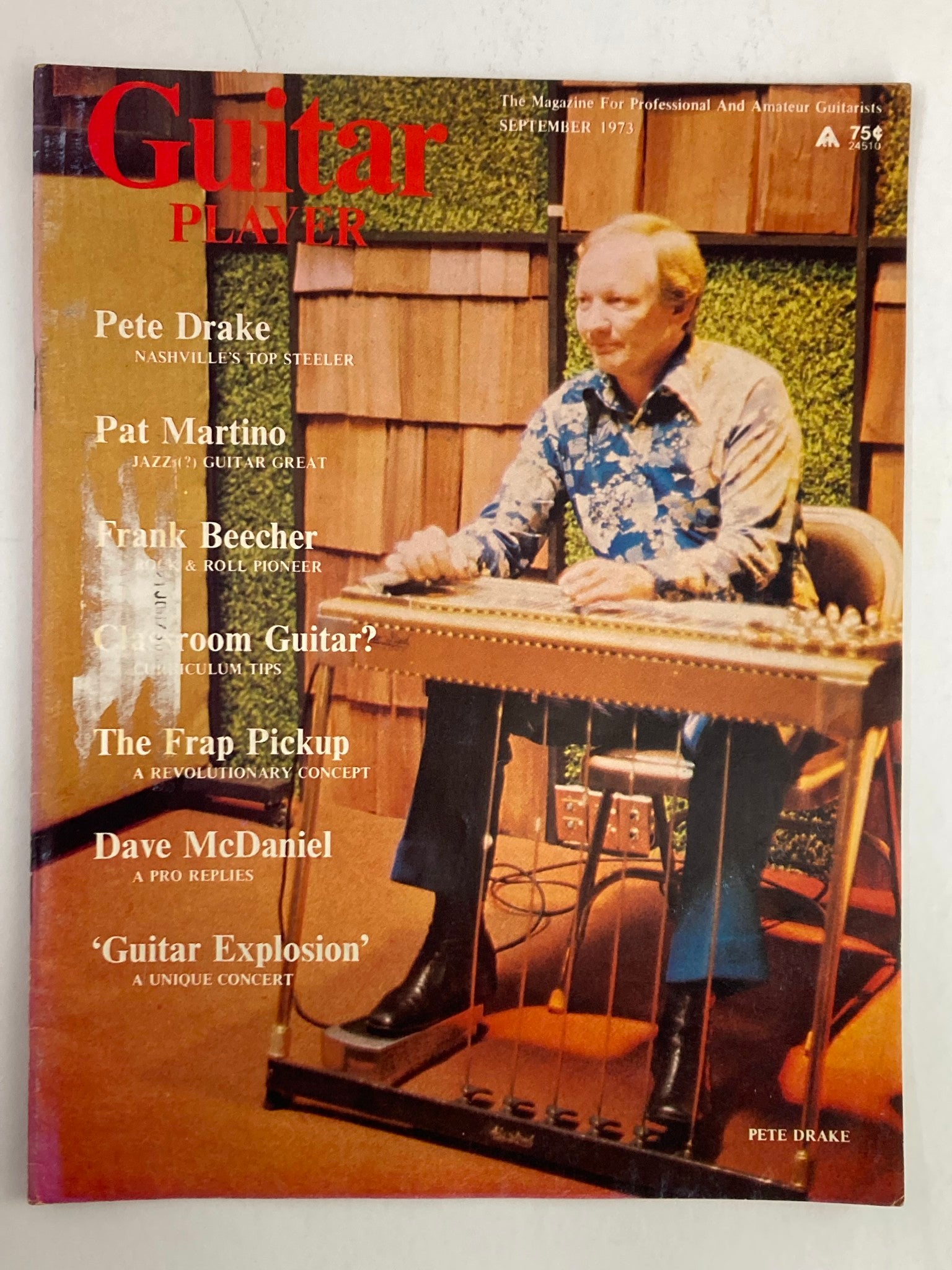 Vintage Guitar Player Magazine September 1973 Vol 7 #4 featuring Pete Drake on the cover, showcasing the steel guitar and highlighting key musicians of the era.