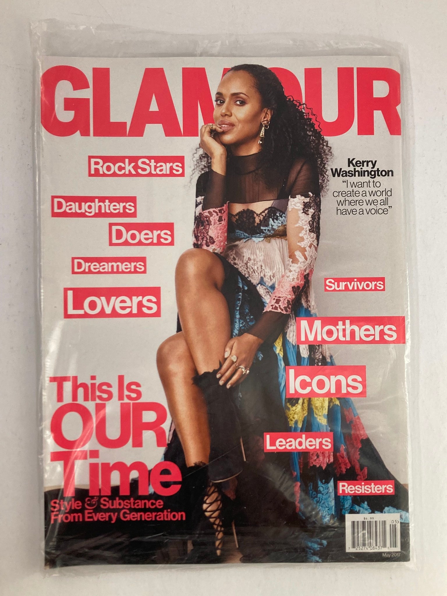 Glamour Magazine May 2017 featuring Kerry Washington on the cover with the theme 'This Is Our Time,' sealed and in pristine condition.