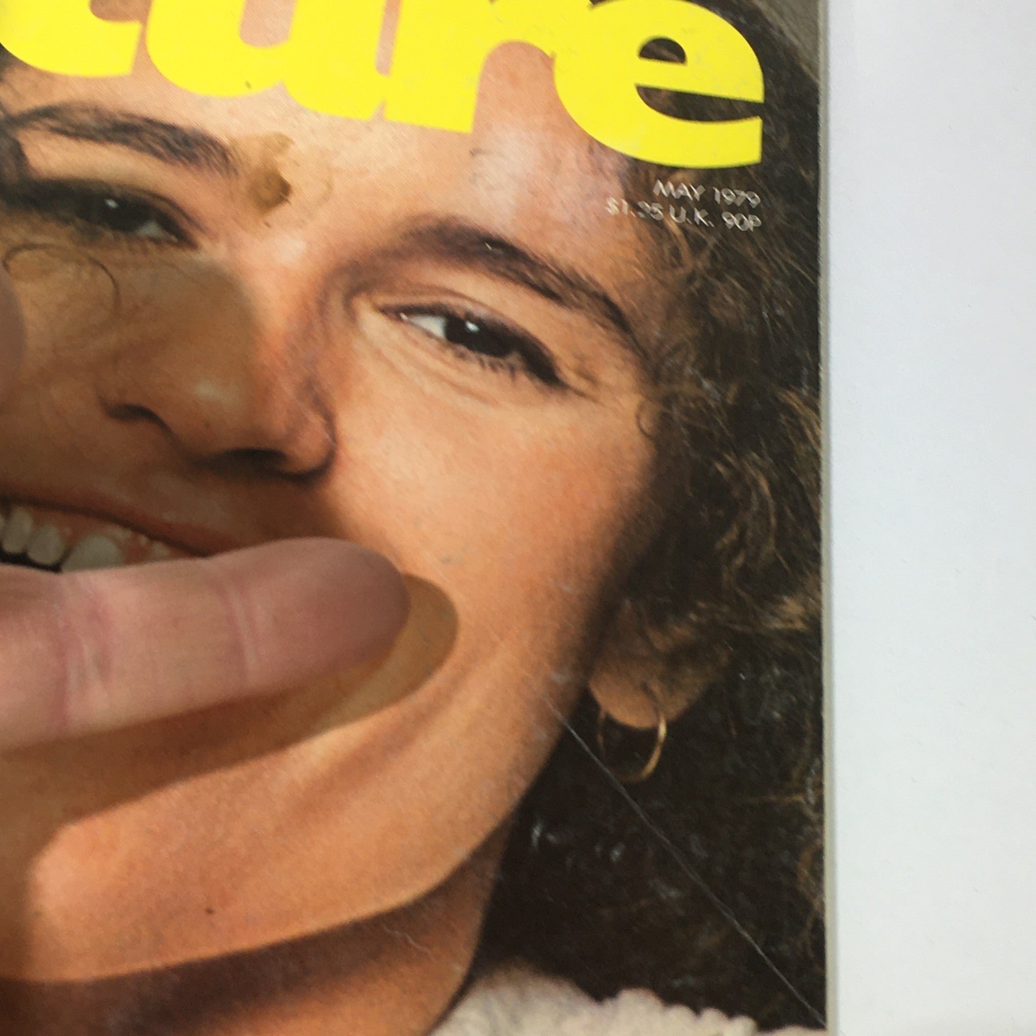 Close-up of the VTG Crawdaddy Feature Magazine May 1979 cover, highlighting Nicolette Larson's smile and vintage details.