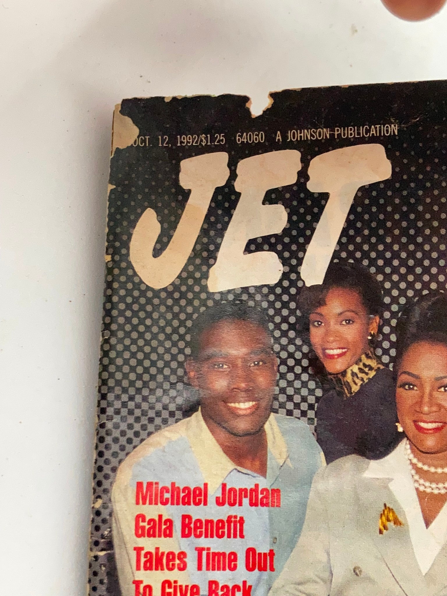 Close-up of the cover of VTG Jet Magazine from October 12 1982 Vol 82 #25 featuring Patti LaBelle and Michael Jordan, highlighting the Gala Benefit event.