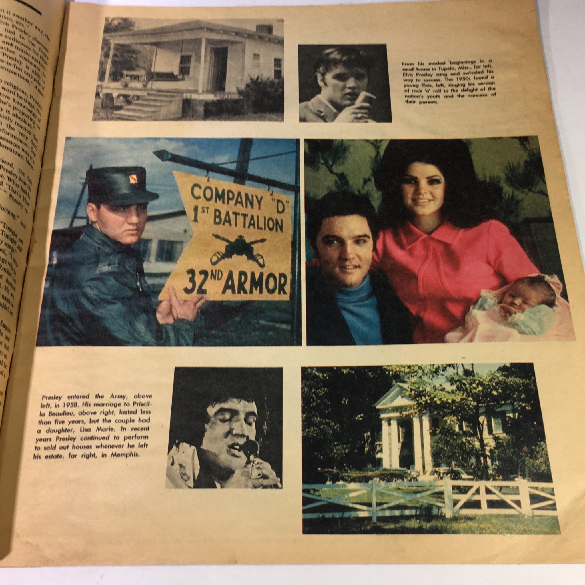 Inside page of VTG The Courier Journal Magazine August 22 1977 showcasing historic photos of Elvis Presley, including his Army service and family.