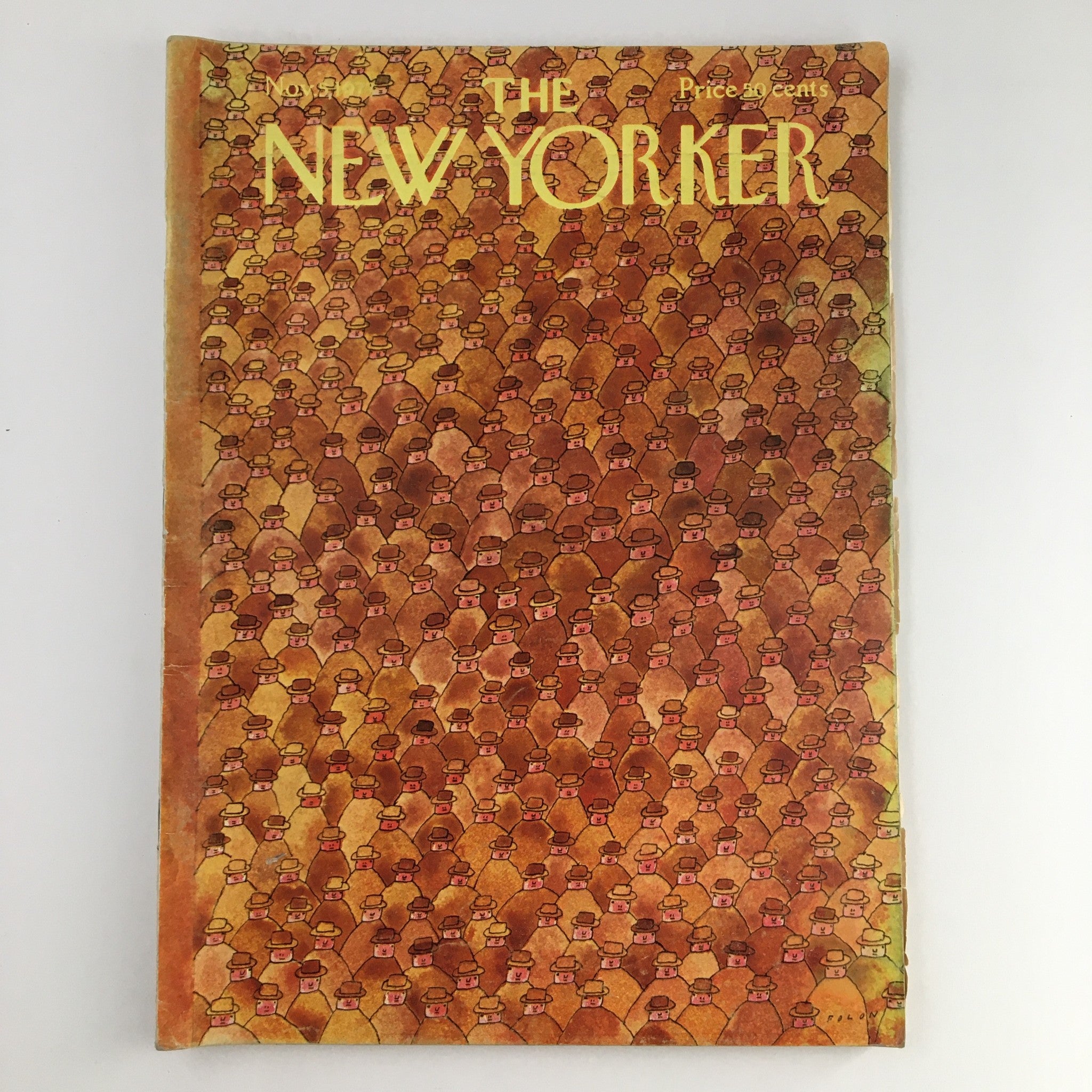 Cover of The New Yorker Magazine from November 5, 1973, featuring a whimsical full theme illustration by Jean-Michel Folon showcasing an array of characters.