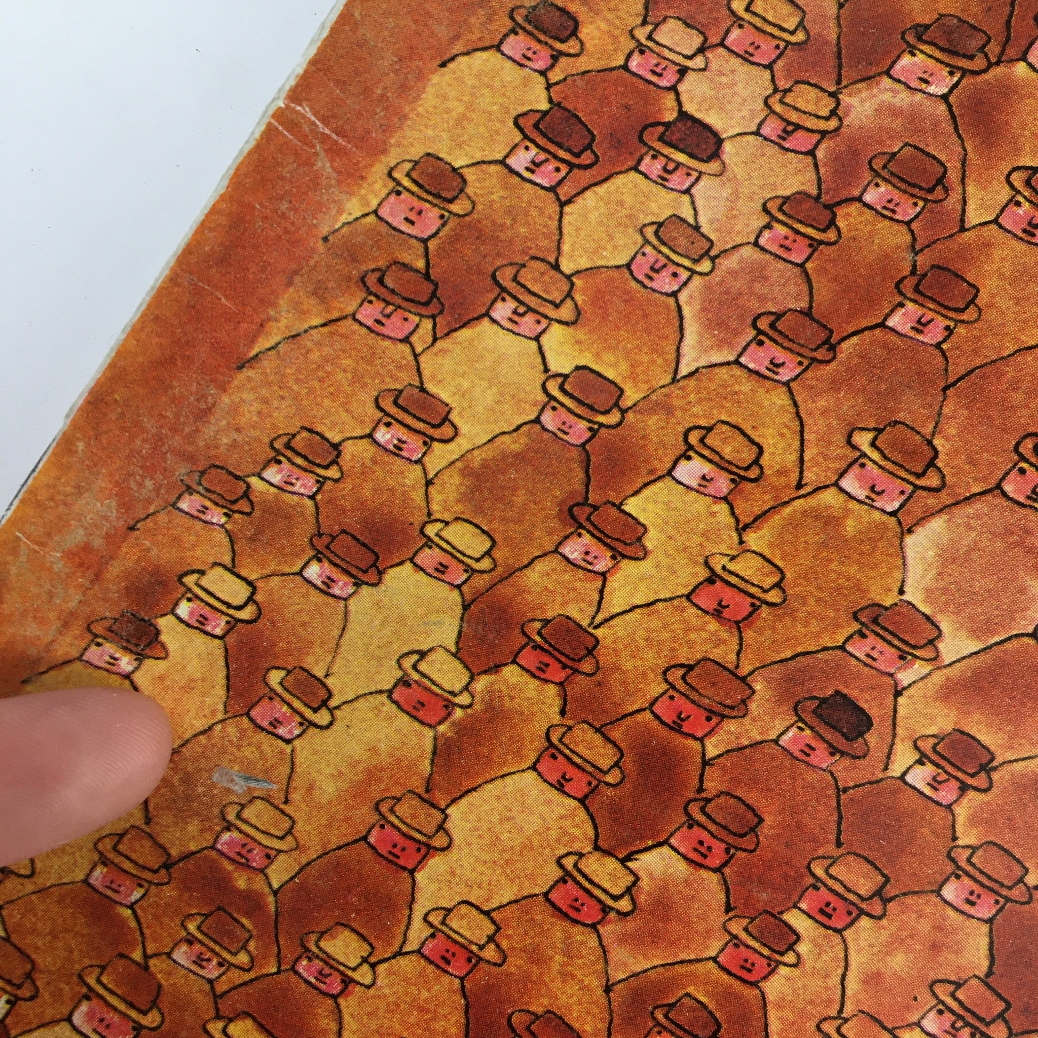 Close-up view of The New Yorker Magazine November 5, 1973 cover illustration by Jean-Michel Folon, highlighting the detailed whimsical characters wearing hats.