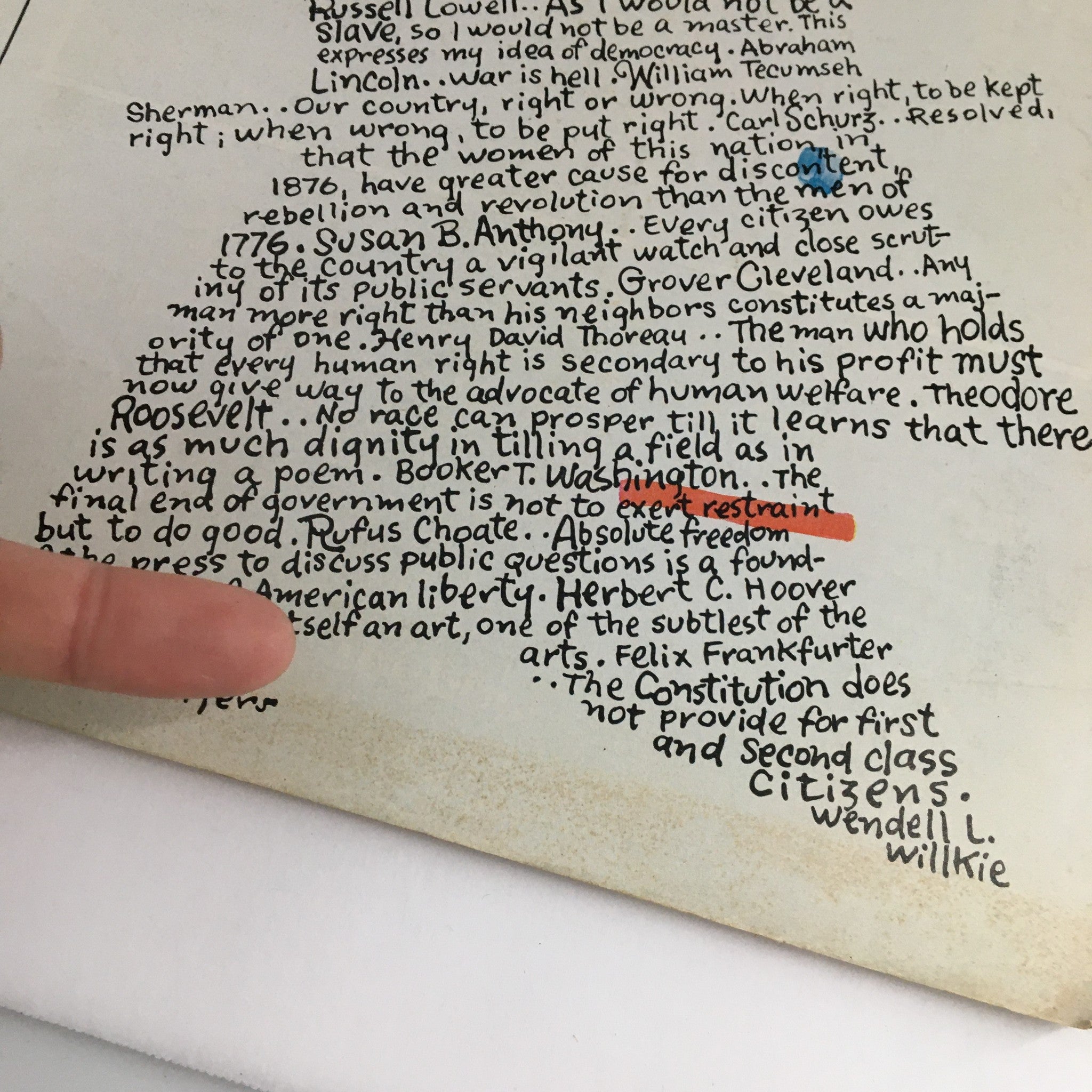 Close-up view of The New Yorker Magazine July 5 1976 cover, highlighting intricate handwritten text and artistic elements by Lou Myers, illustrating historical themes.