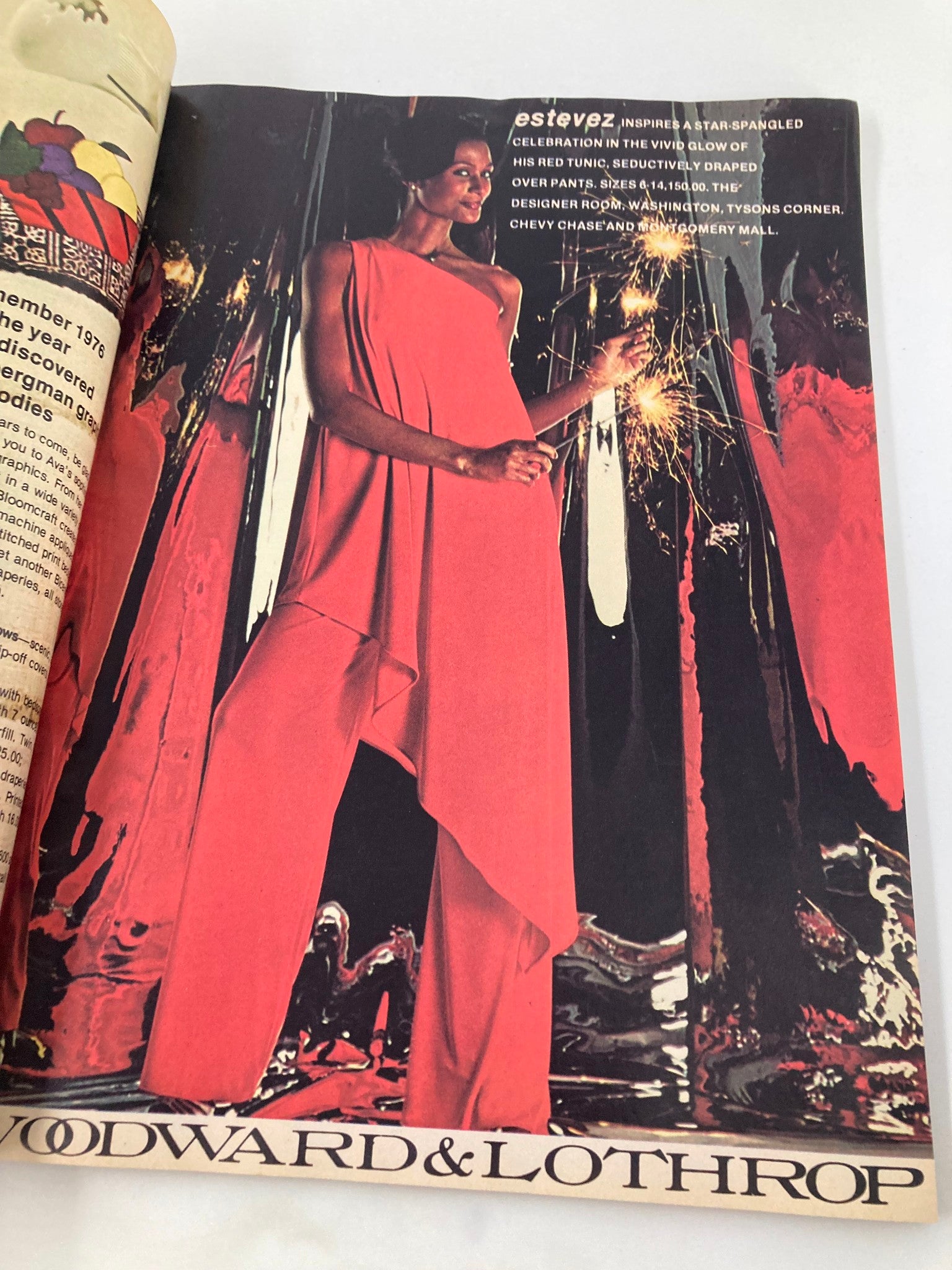VTG The Washington Post Magazine July 4 1976 featuring a fashion advertisement with a model in a red designer outfit celebrating Independence Day.