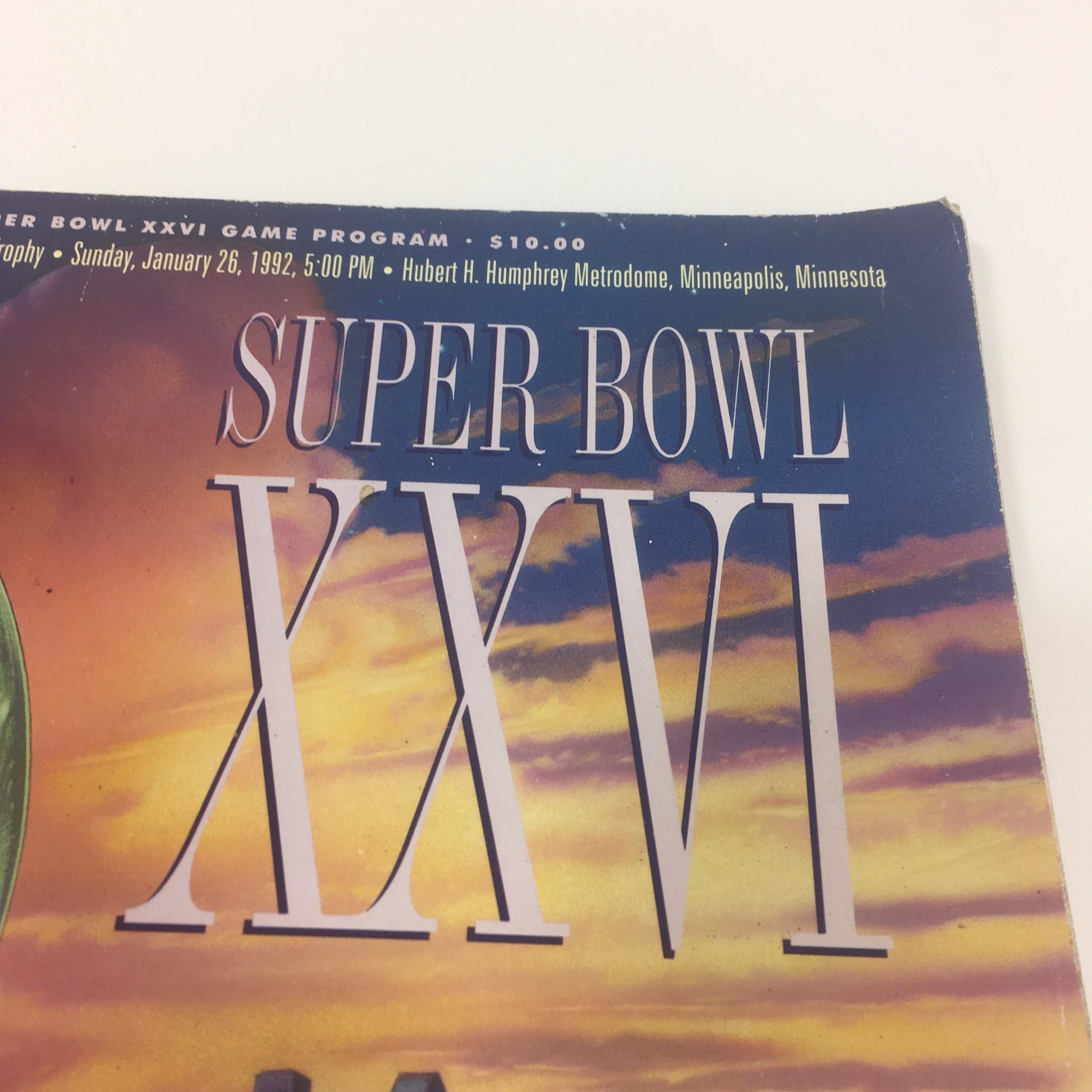 Another view of the cover of the Super Bowl XXVI Game Program from January 26, 1992, displaying the event title and venue information.