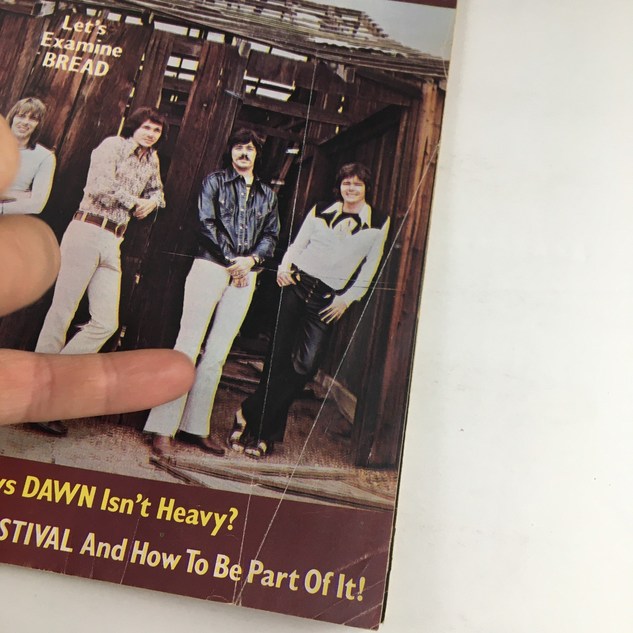 Close-up of the Hit Parader Magazine September 1973 cover showing The Bee Gees and a feature on Bread, with text discussing the first American Song Festival.