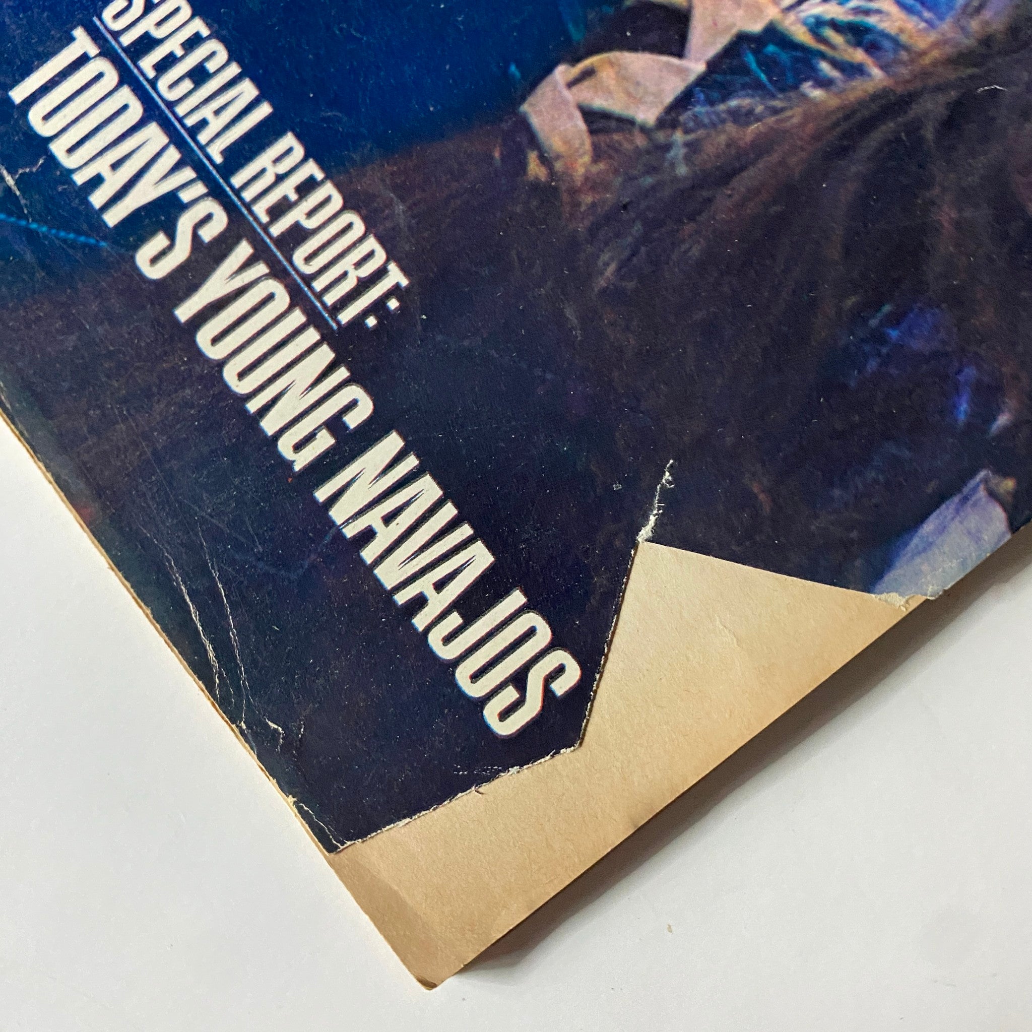 Close-up of the corner of the cover of Seventeen Magazine January 1973, highlighting the title 'Today's Young Navajos'.