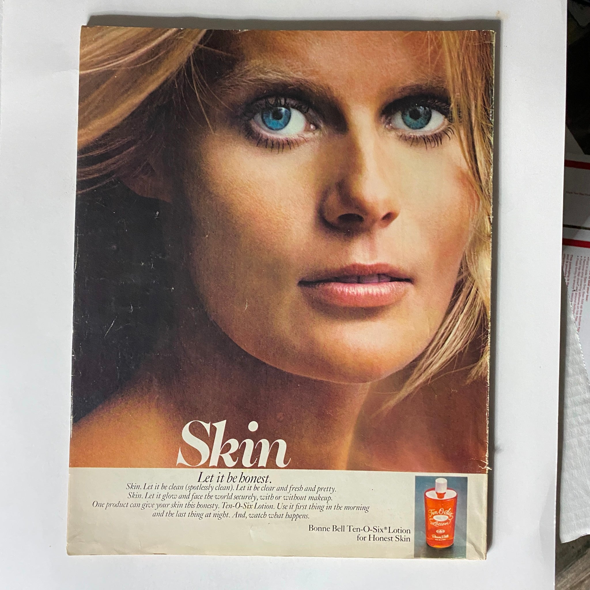 Advertisement page from Seventeen Magazine January 1973 featuring skin care product with a model's close-up.