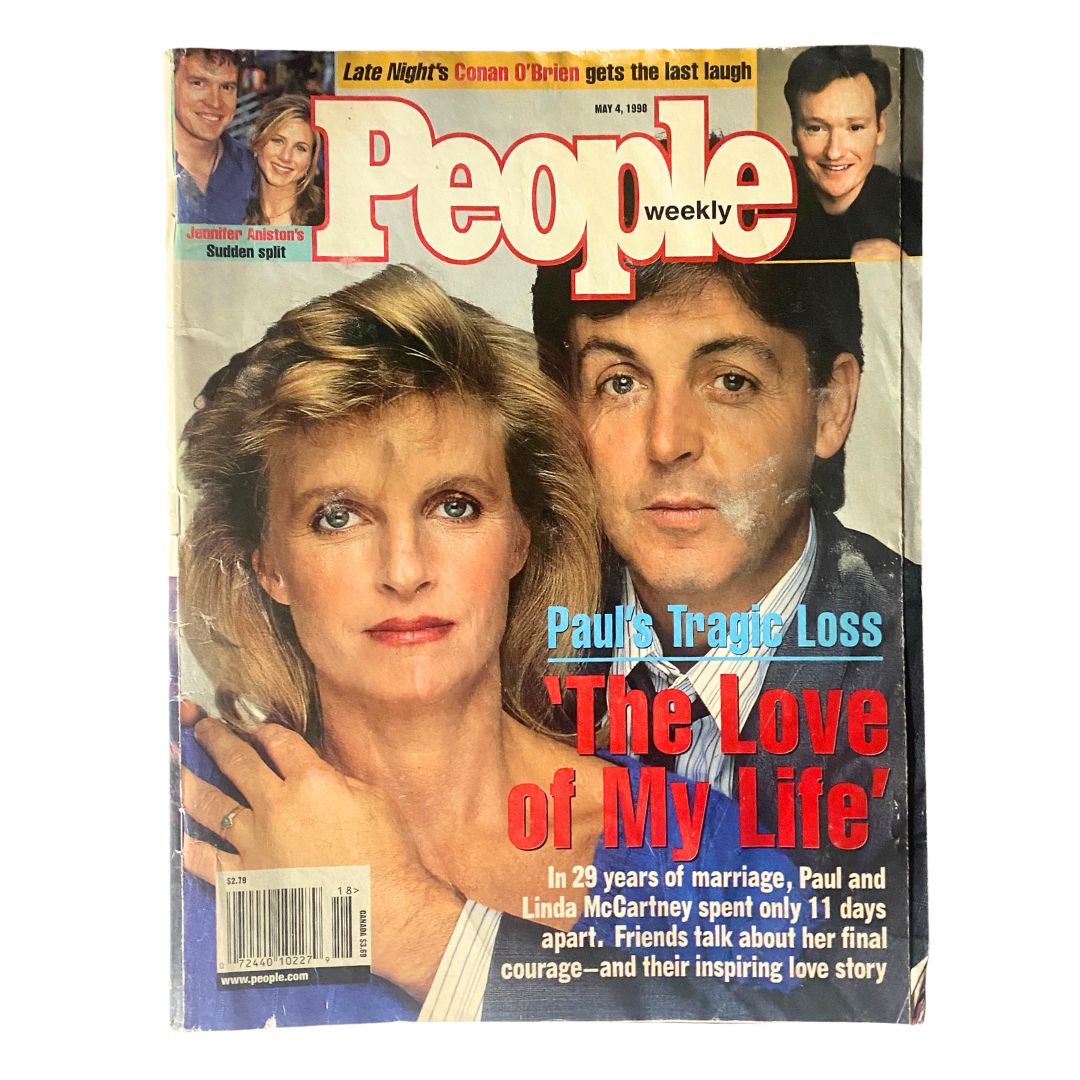 Cover of People Weekly Magazine dated May 4, 1998, featuring Paul and Linda McCartney with the headline 'Paul's Tragic Loss: The Love of My Life.' A vintage collectible magazine.