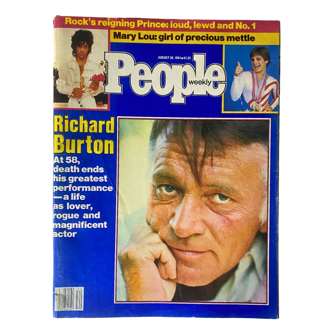 Vintage People Weekly Magazine cover from August 20, 1984, Volume 22, Number 8 featuring Richard Burton, highlighting his legacy with the tagline 'At 58, death ends his greatest performance – a life as lover, rogue and magnificent actor.'