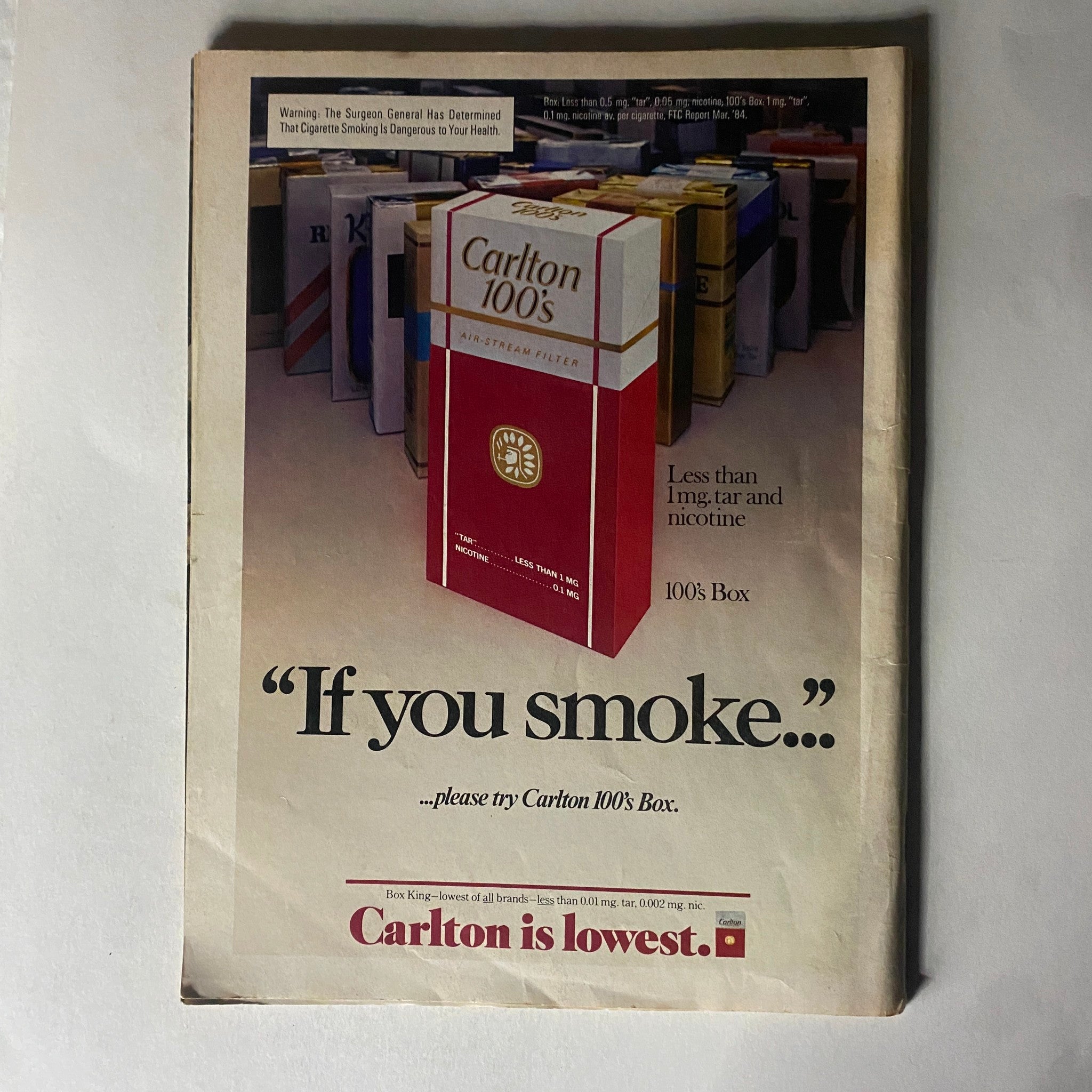 Vintage People Weekly Magazine cover featuring Richard Burton, dated August 20, 1984, Volume 22, Number 8, showcasing a nostalgic look into 1980s celebrity culture. The magazine includes advertisements such as the Carlton 100's cigarette ad, emphasizing its low tar and nicotine content.